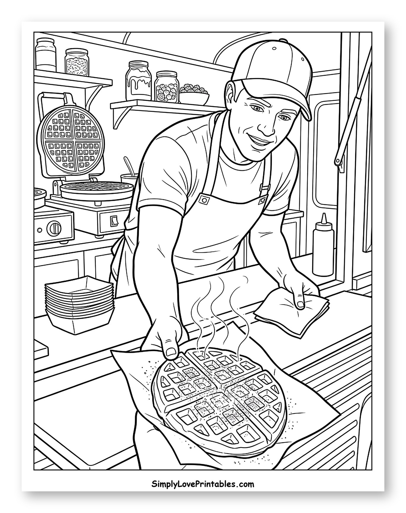 Food Truck Vendor Serving Steaming Waffle to Color
