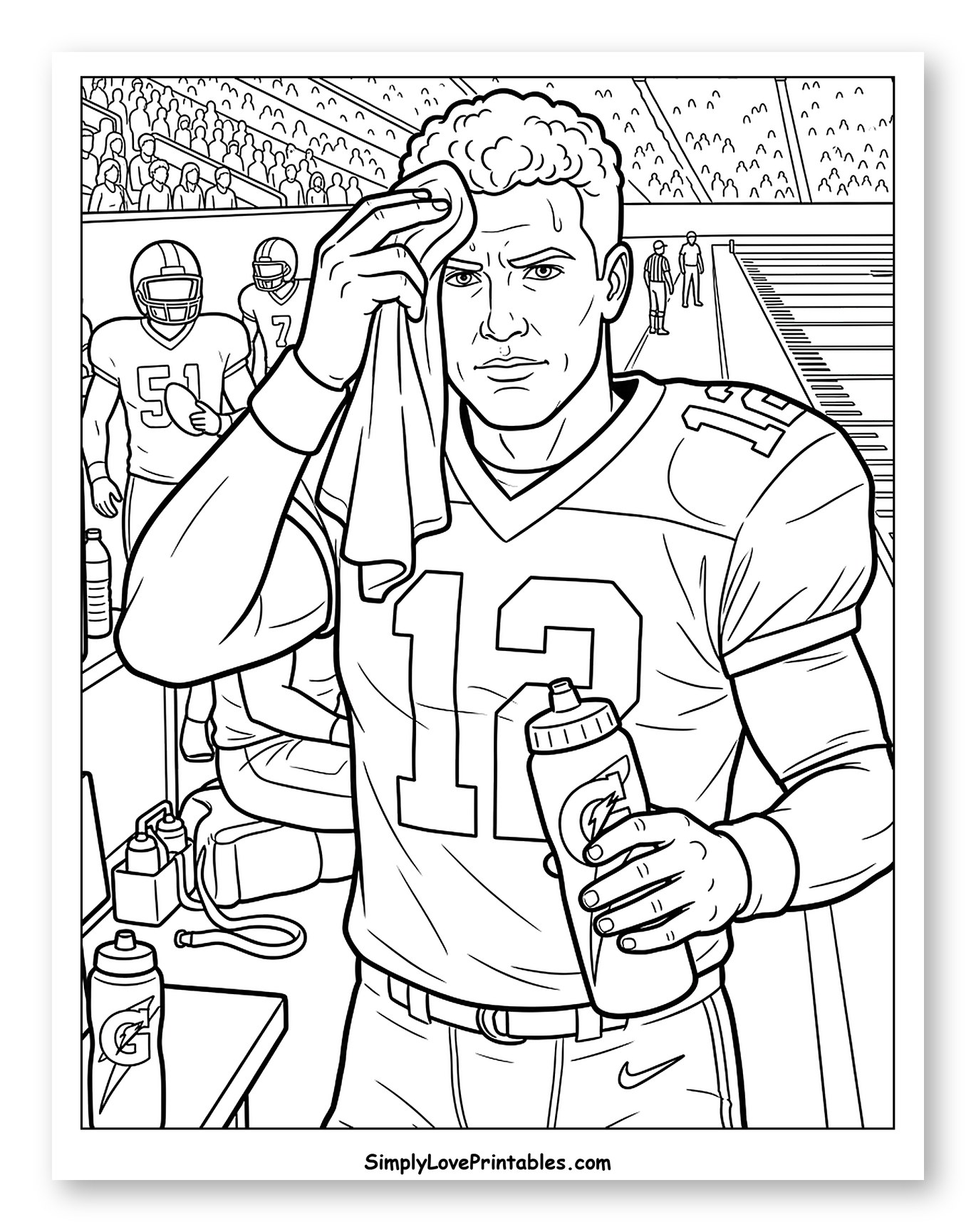 Football Player Wiping Sweat with Gatorade