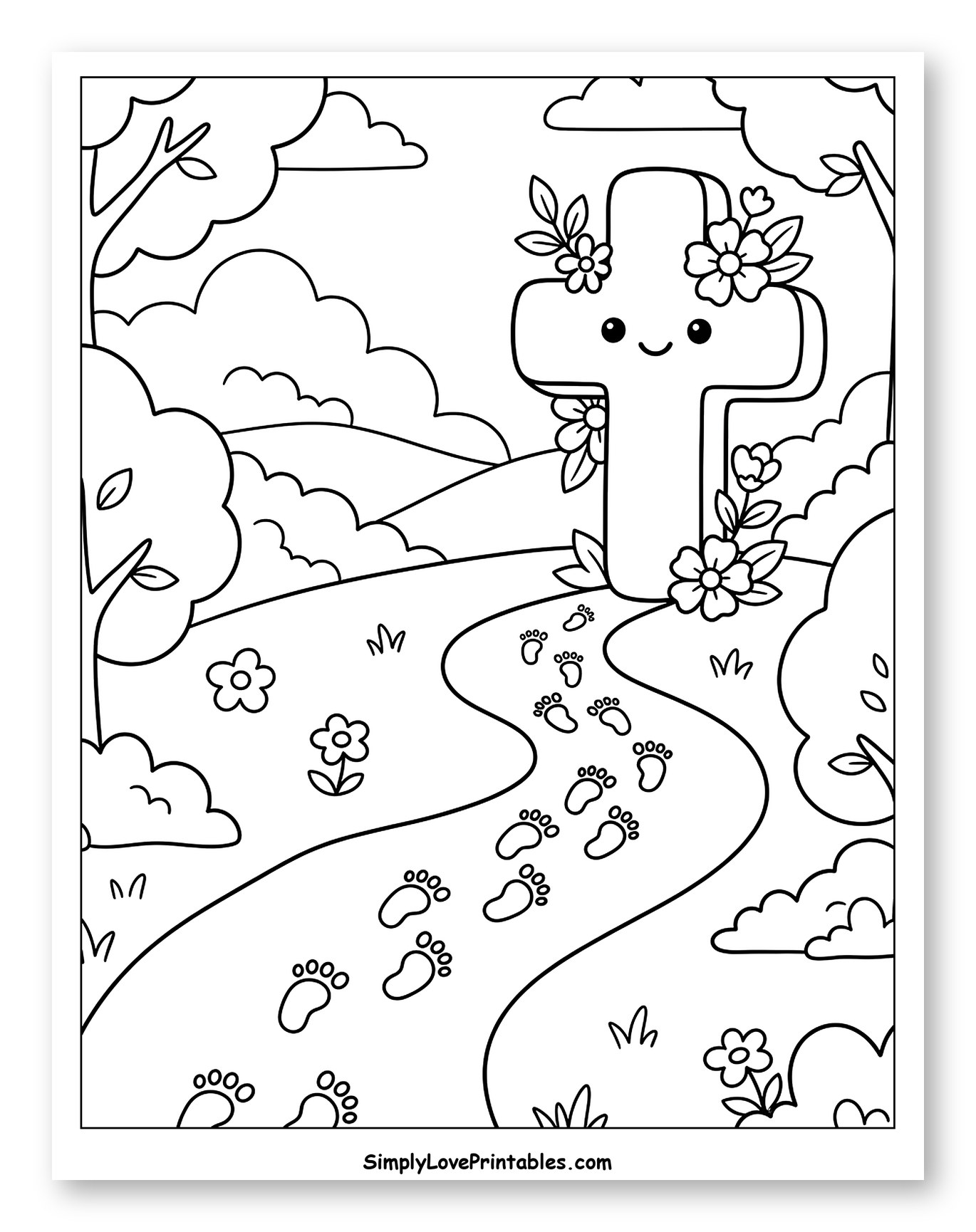 Footprints Leading to a Smiling Cross