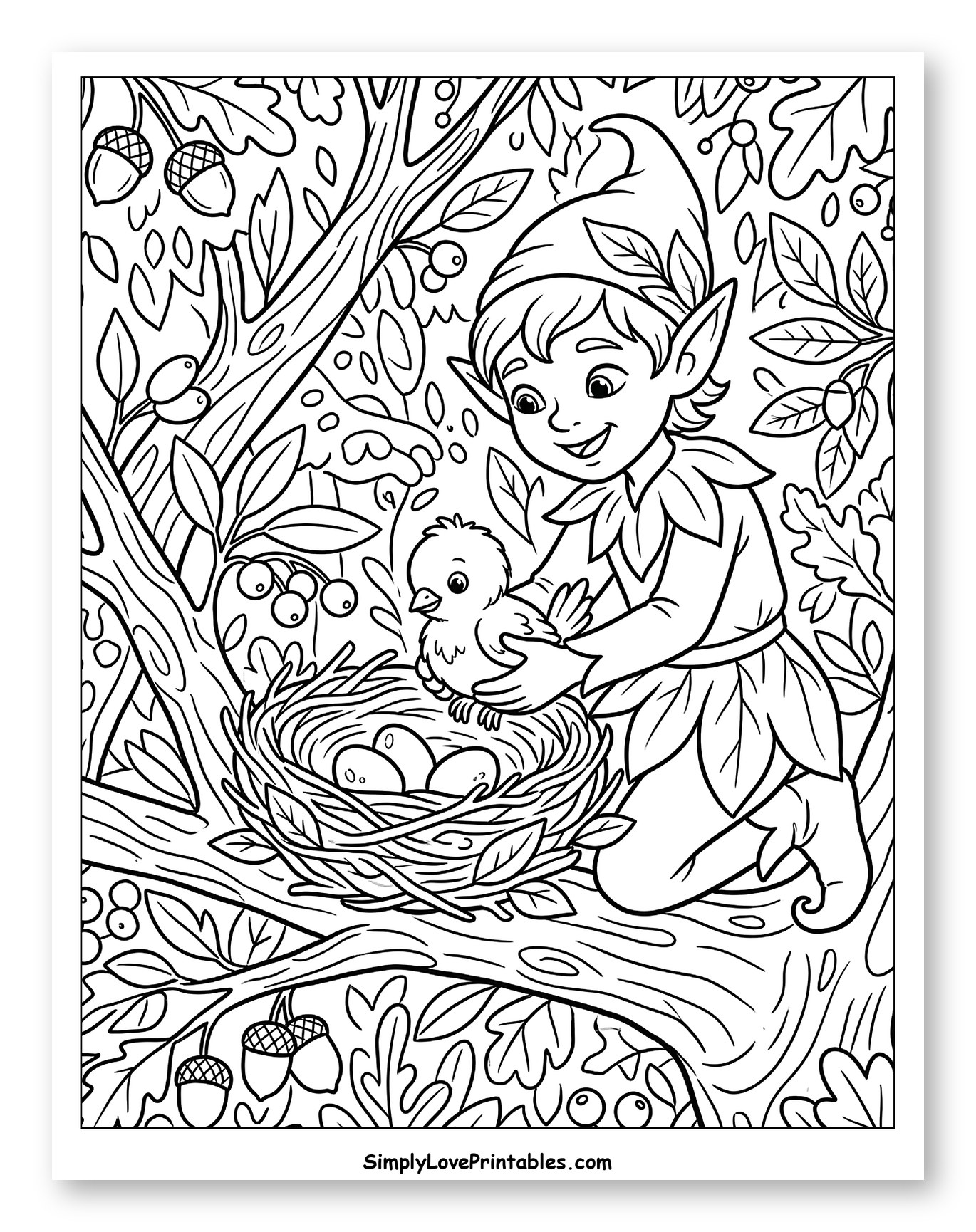 Forest Elf Gently Holding a Baby Bird