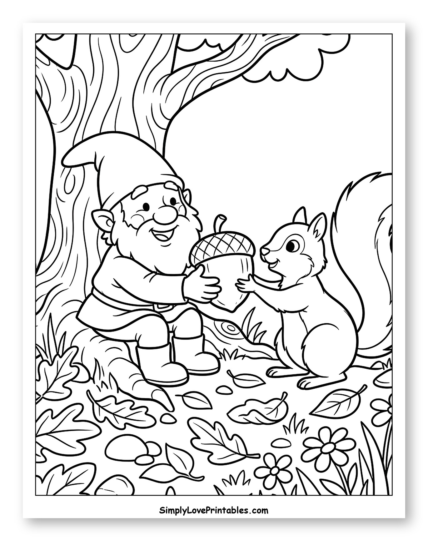 Forest Gnome Sharing Acorn with Squirrel
