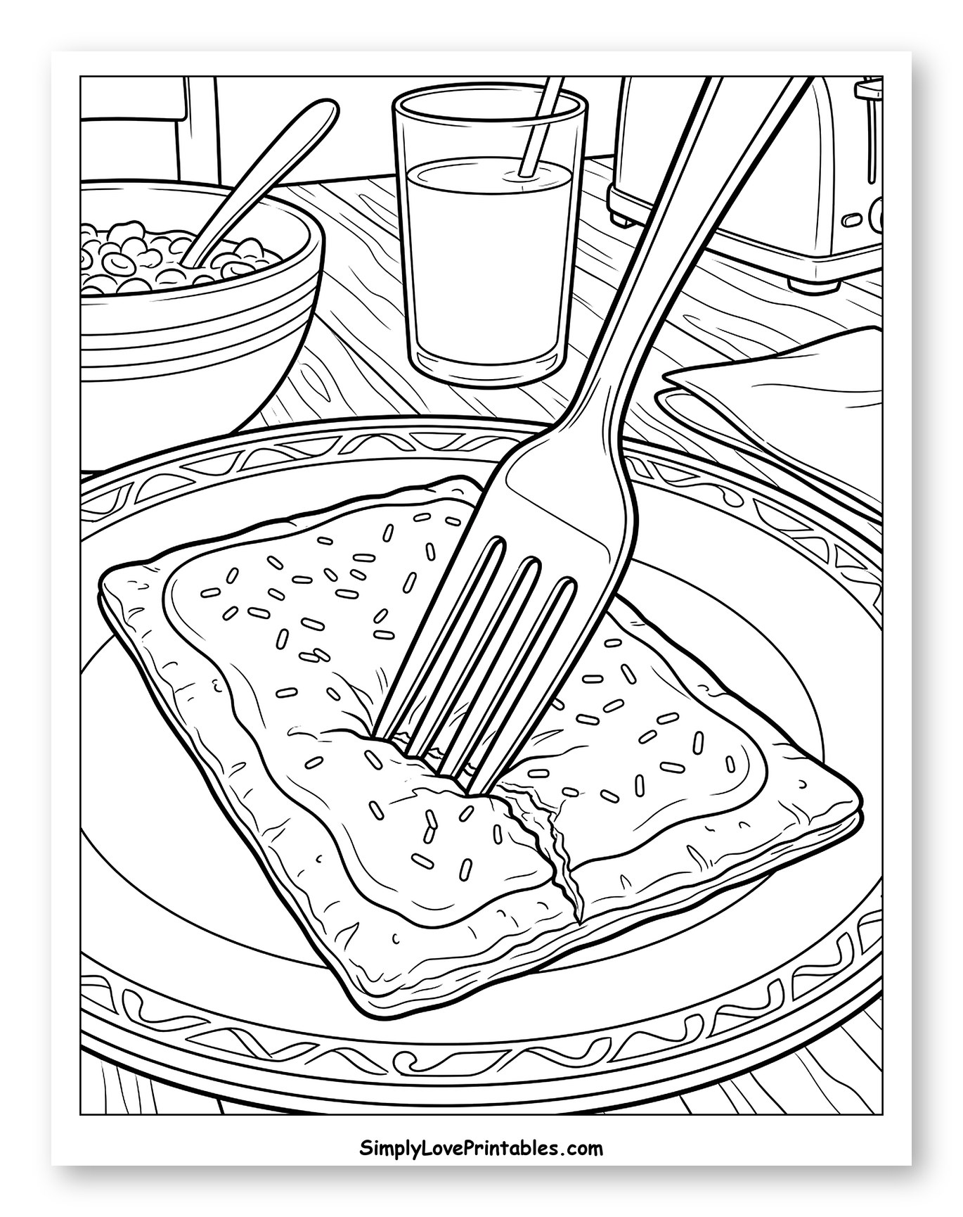 Fork in a Frosted Pop Tart Breakfast Coloring Sheet