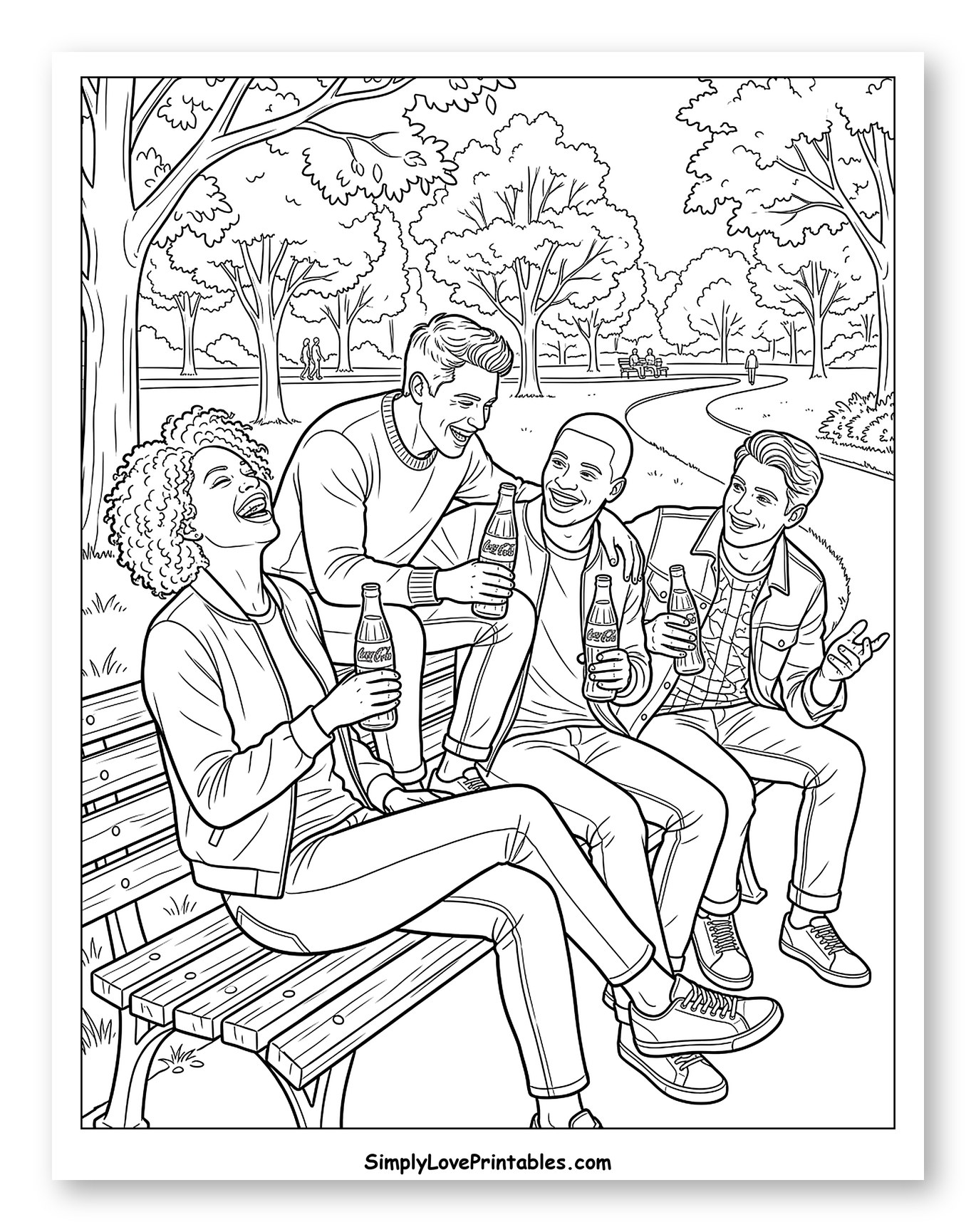 Four Friends Enjoying Coca-Cola in a Park