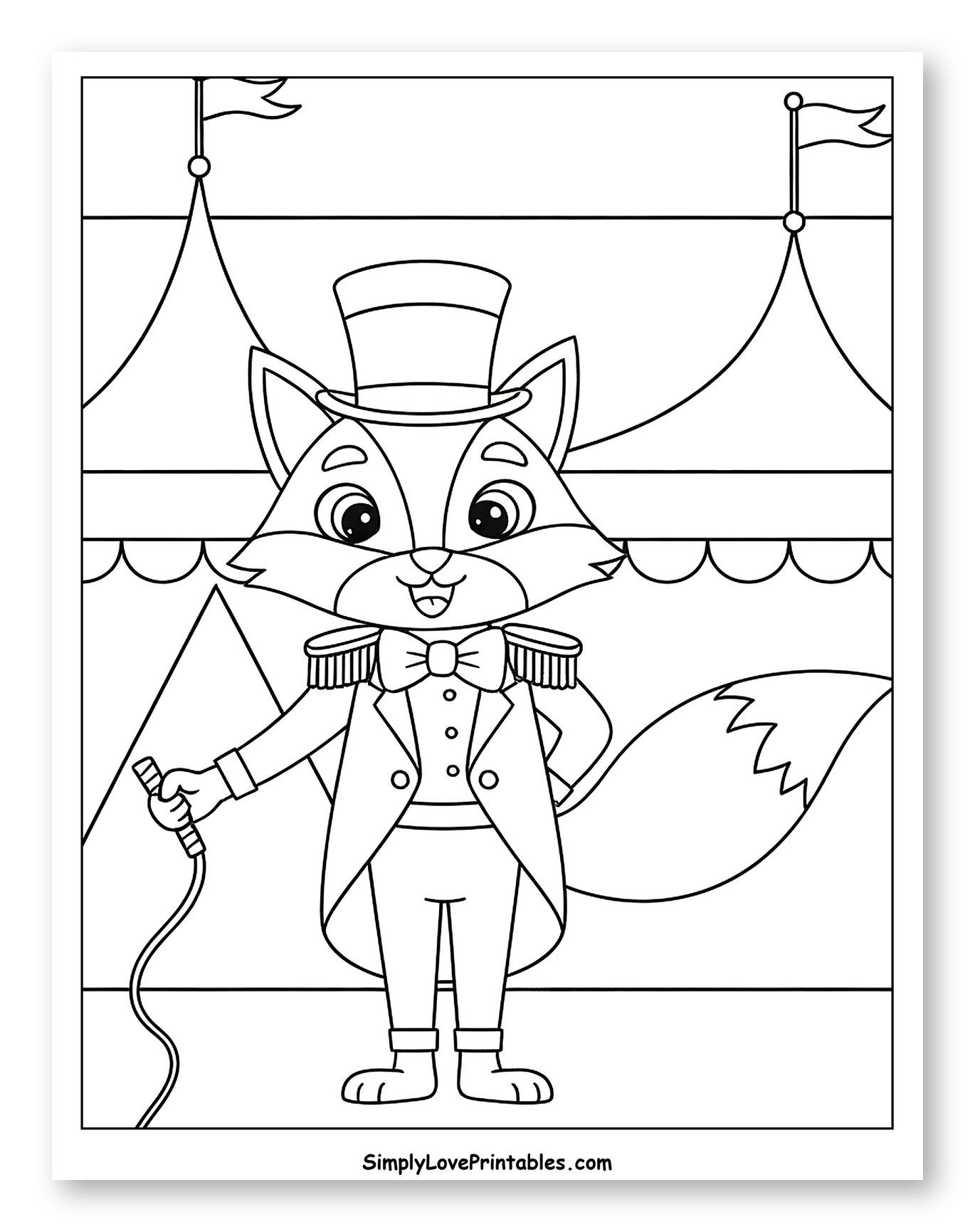 Fox Ringmaster at the Circus Coloring Page for Kids