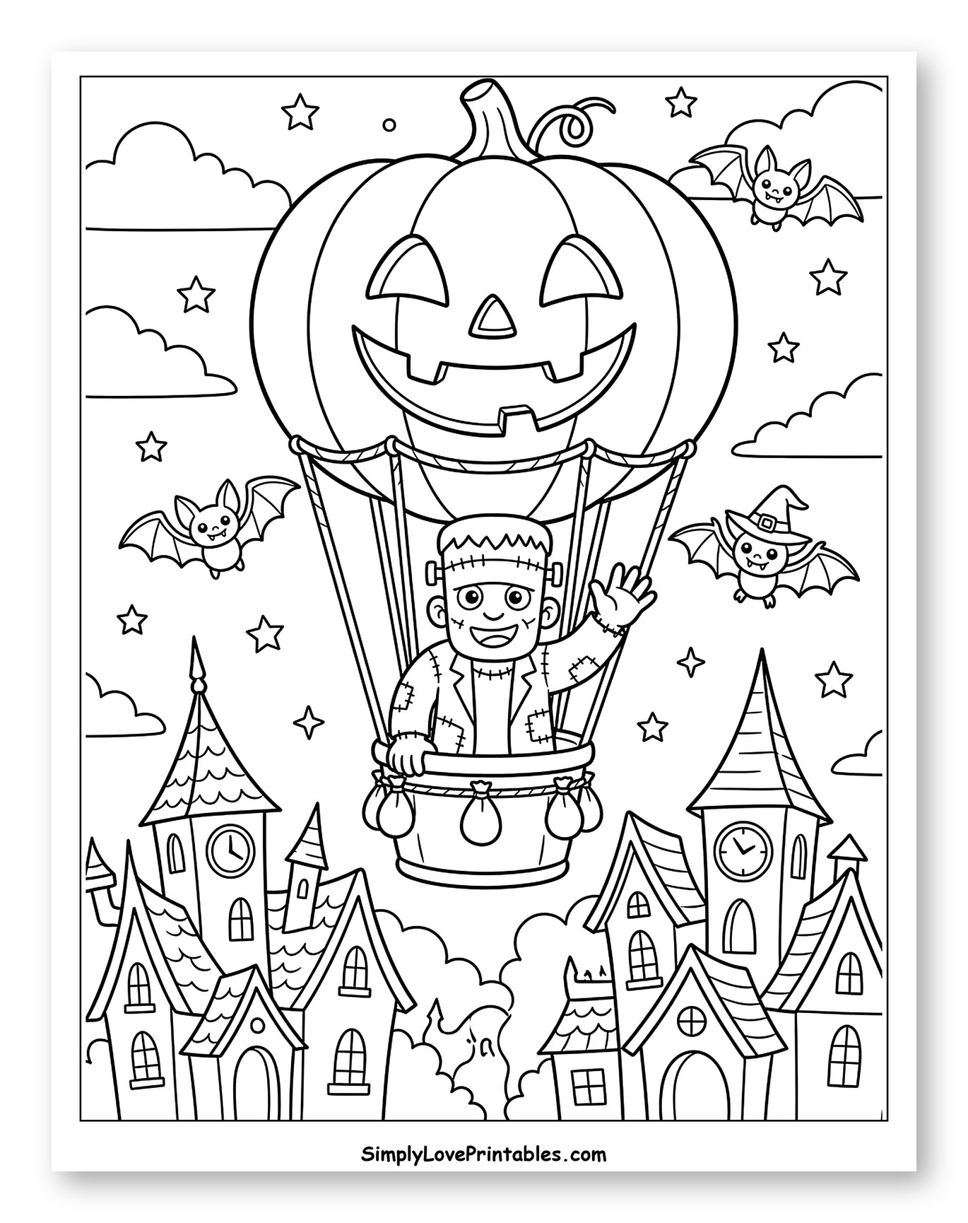 Frankenstein Flying Over Spooky Village