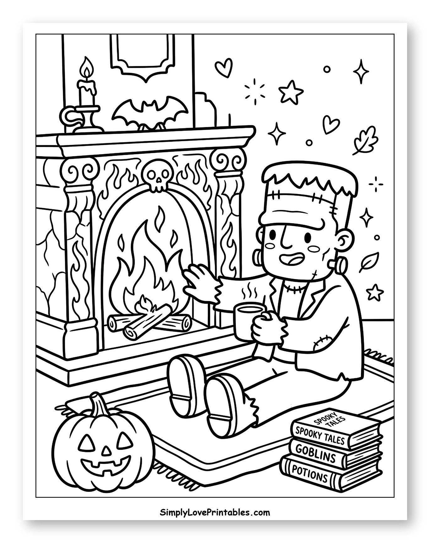 Frankenstein Monster by a Halloween Fireplace