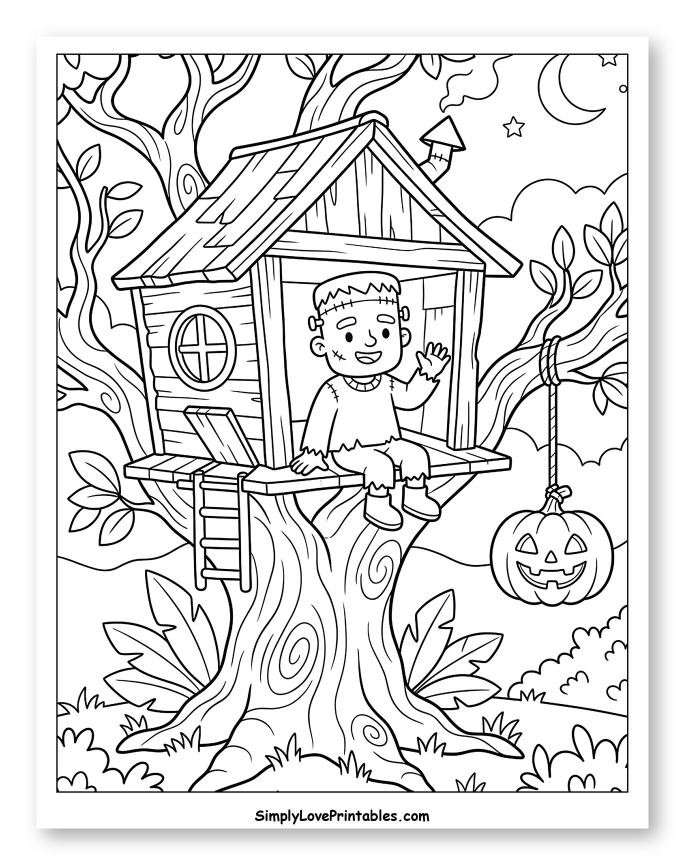 Frankenstein Monster in Halloween Treehouse