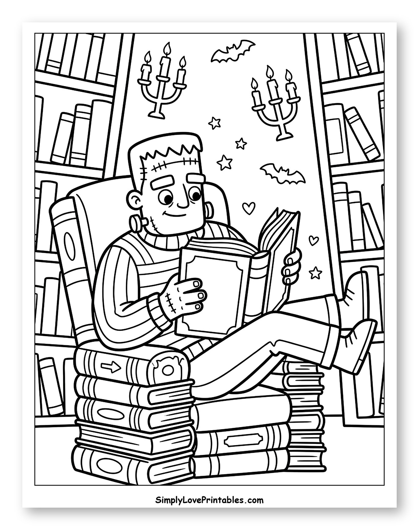 Frankenstein Reading in a Halloween Library