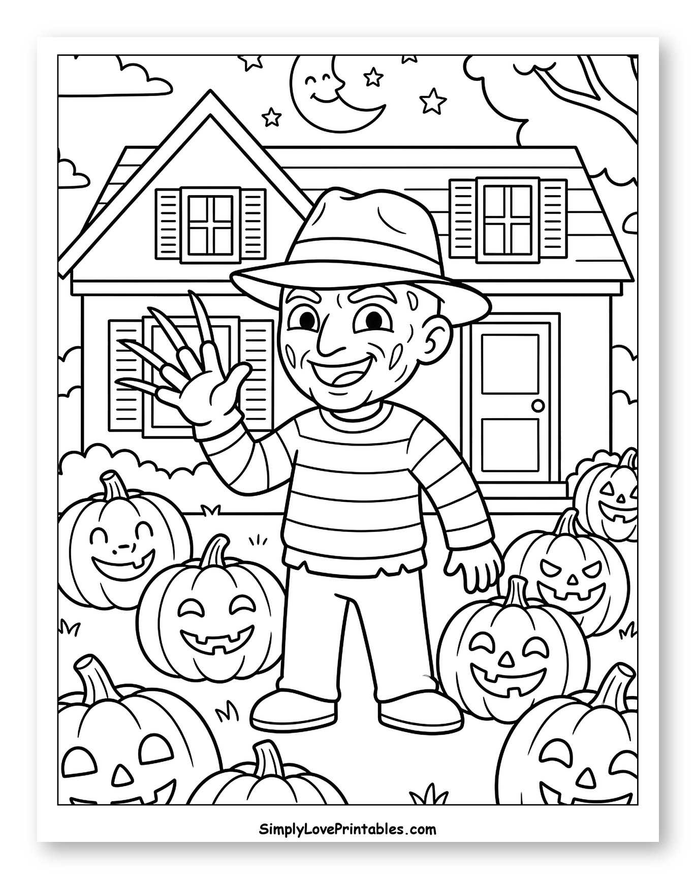 Freddy Krueger and Jack-o'-Lanterns Outside House