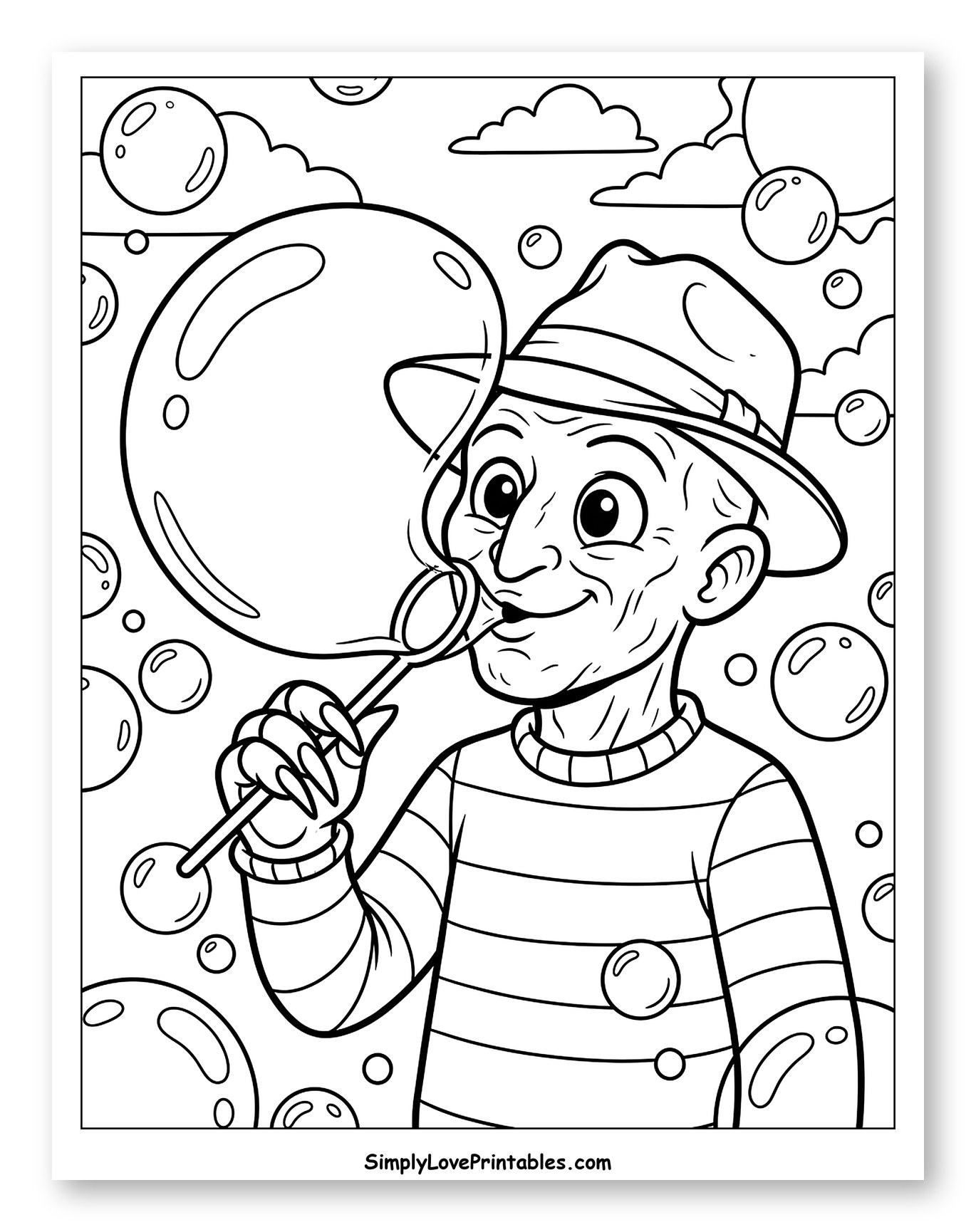 Freddy Krueger Blowing Bubbles to Color for Kids