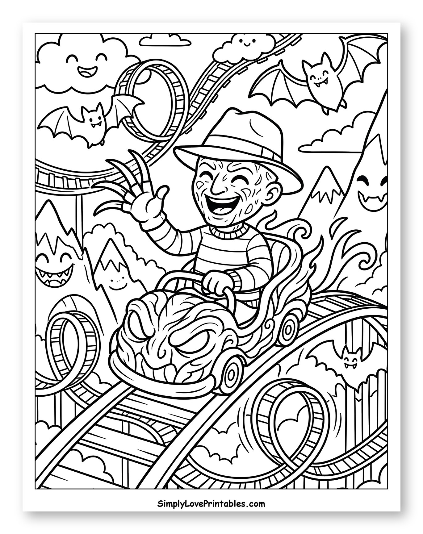 Freddy Krueger's Fun Rollercoaster Adventure to Color for Kids