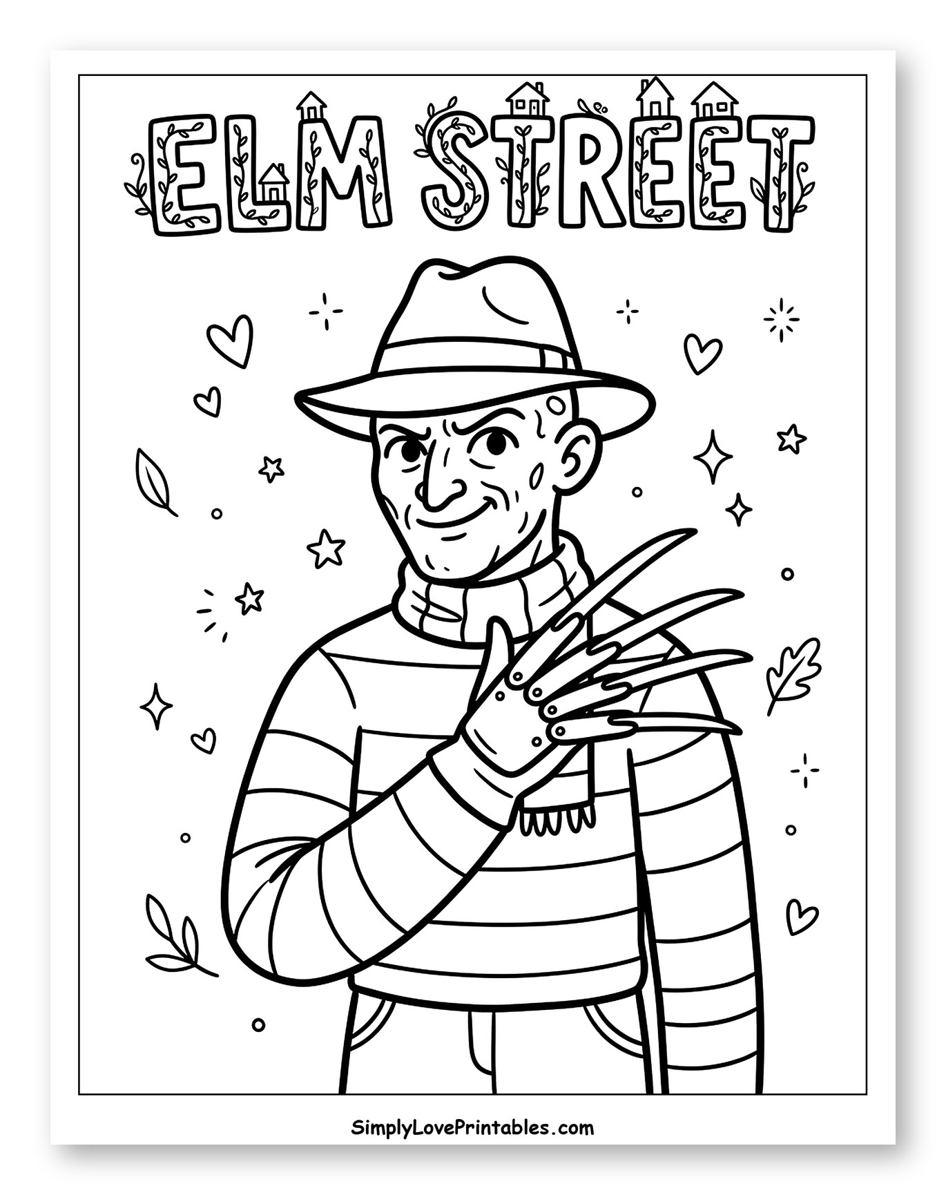 Freddy Krueger with Elm Street Title to Color for Adults