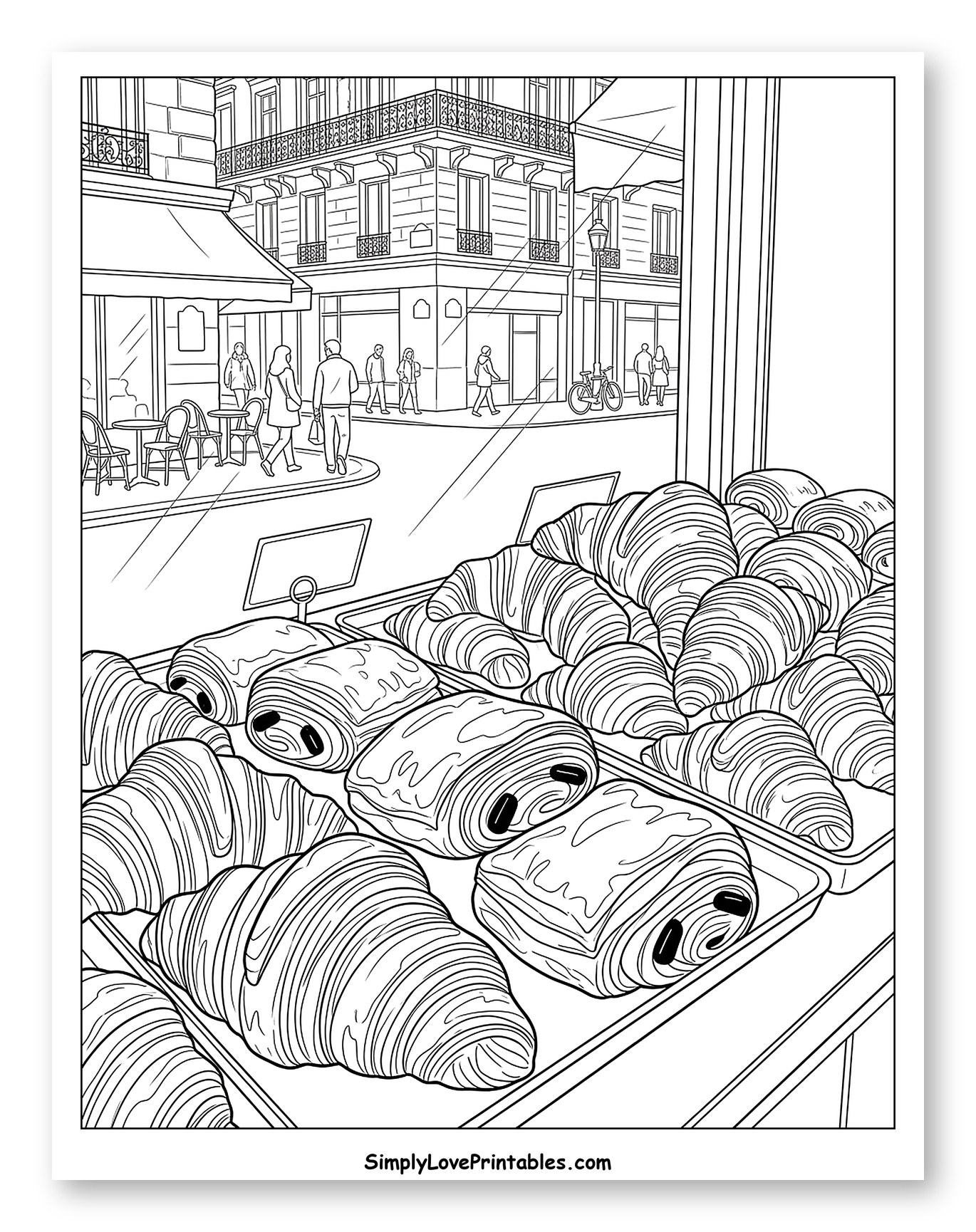 French Bakery Window and Busy Street Scene