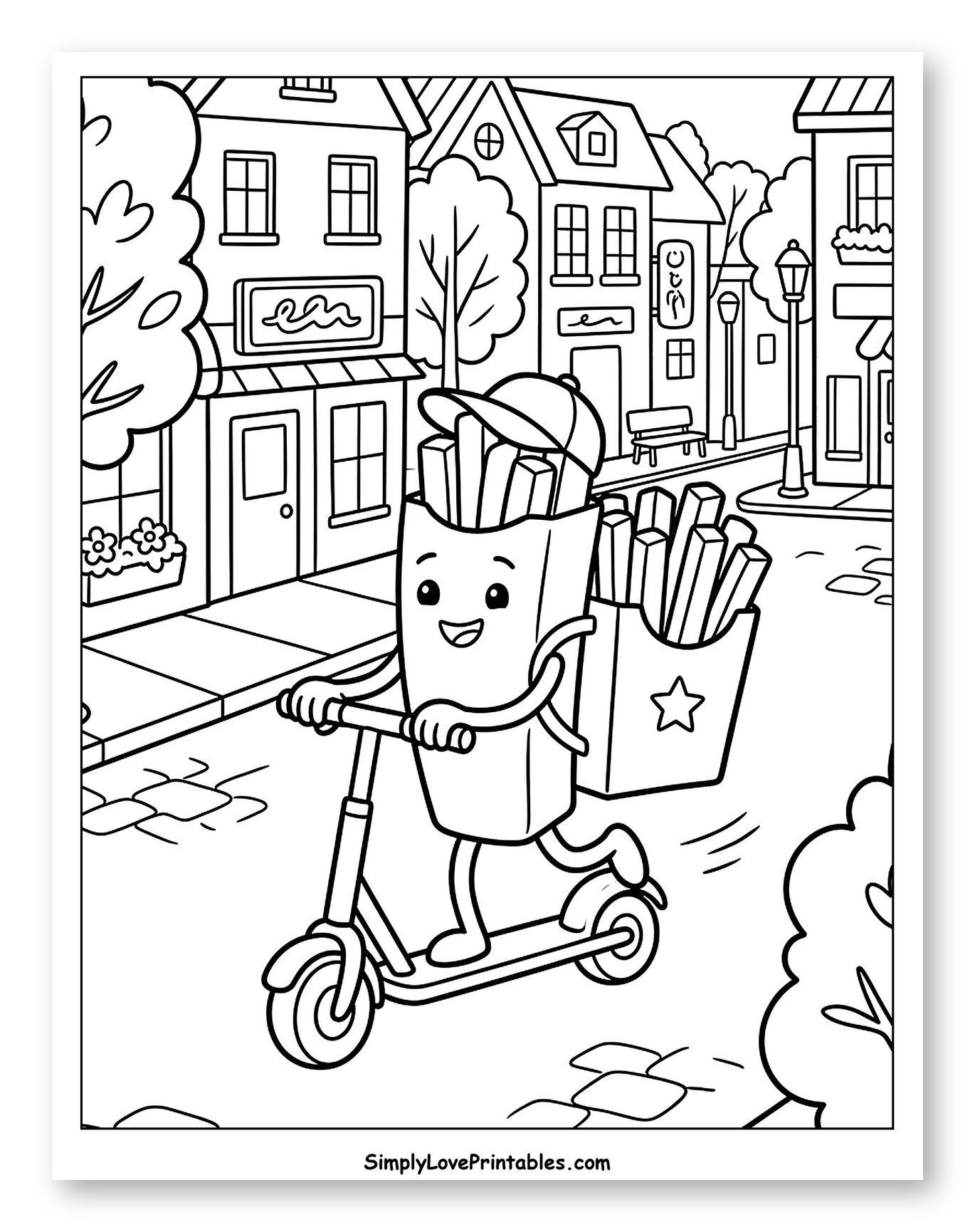 French Fries Delivering Food on a City Street