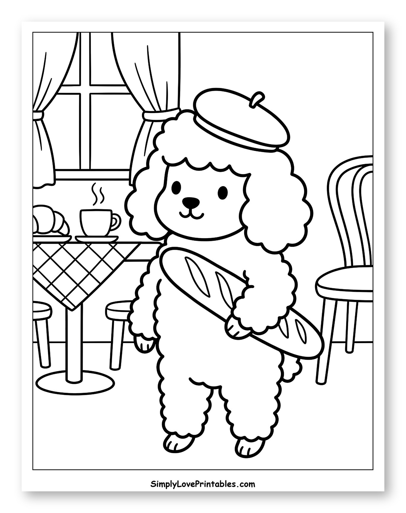 French Poodle with Beret and Baguette