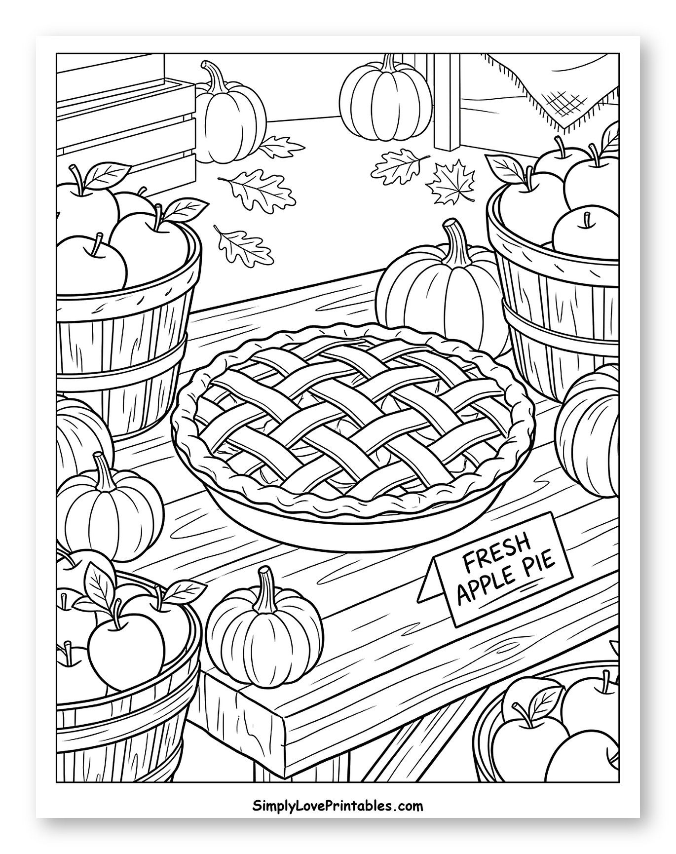 Fresh Apple Pie and Autumn Harvest Market Coloring Page