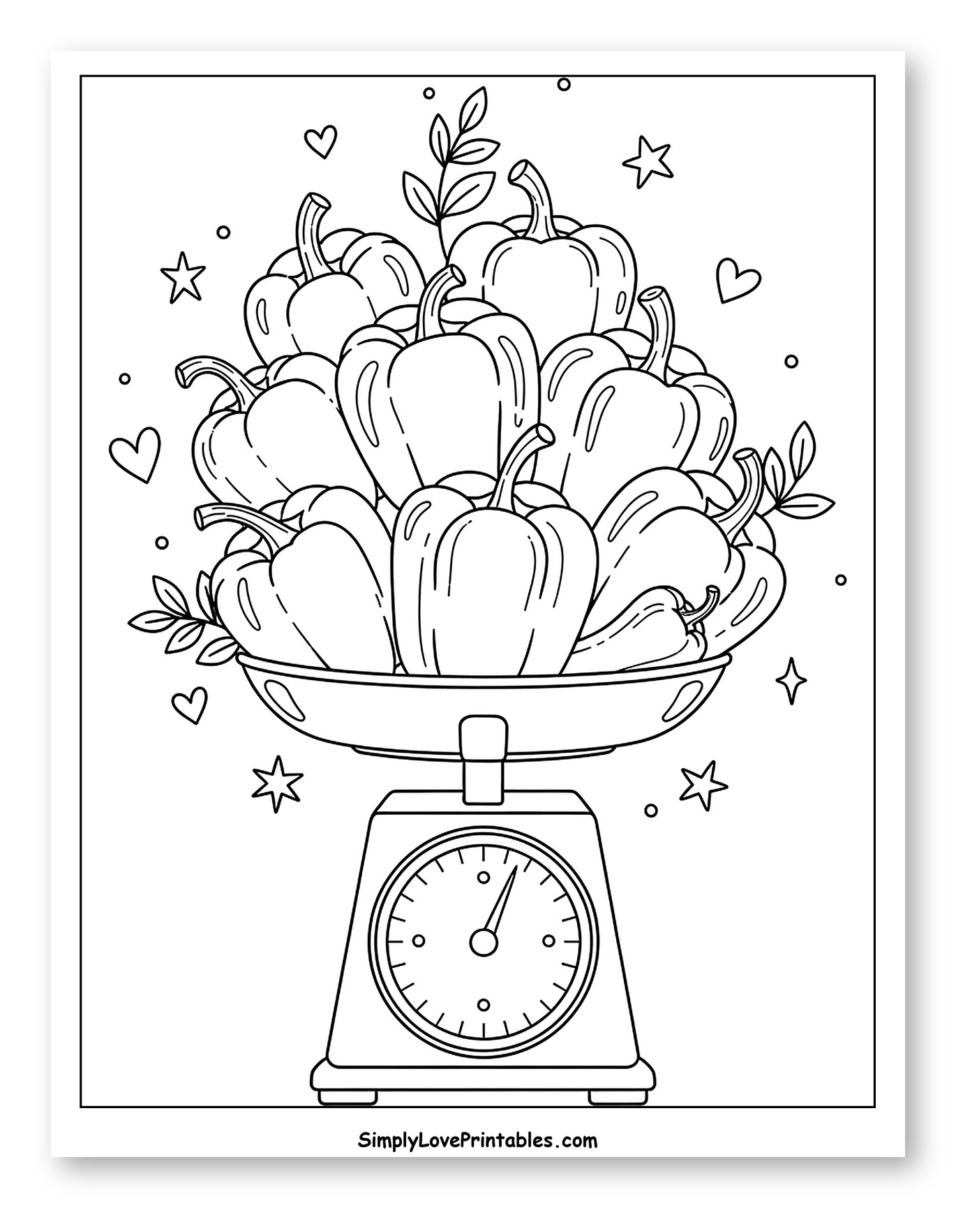 Fresh Bell Peppers Weighed on an Old Scale Coloring Page for Adults