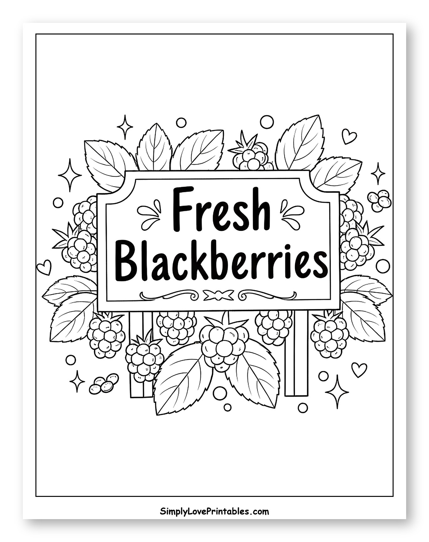 Fresh Blackberries Sign with Berries and Leaves