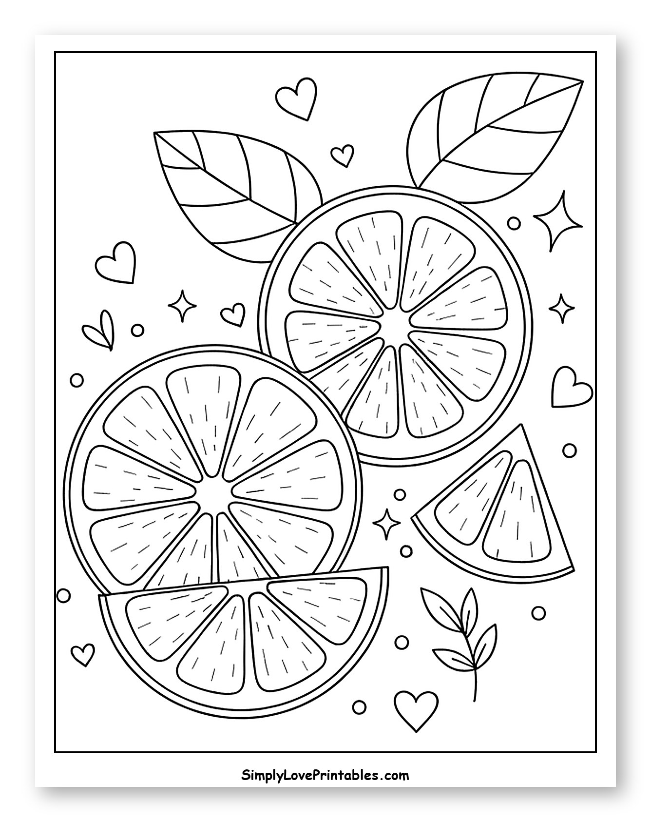 Fresh Grapefruit Slices and Leaves to Color for Adults