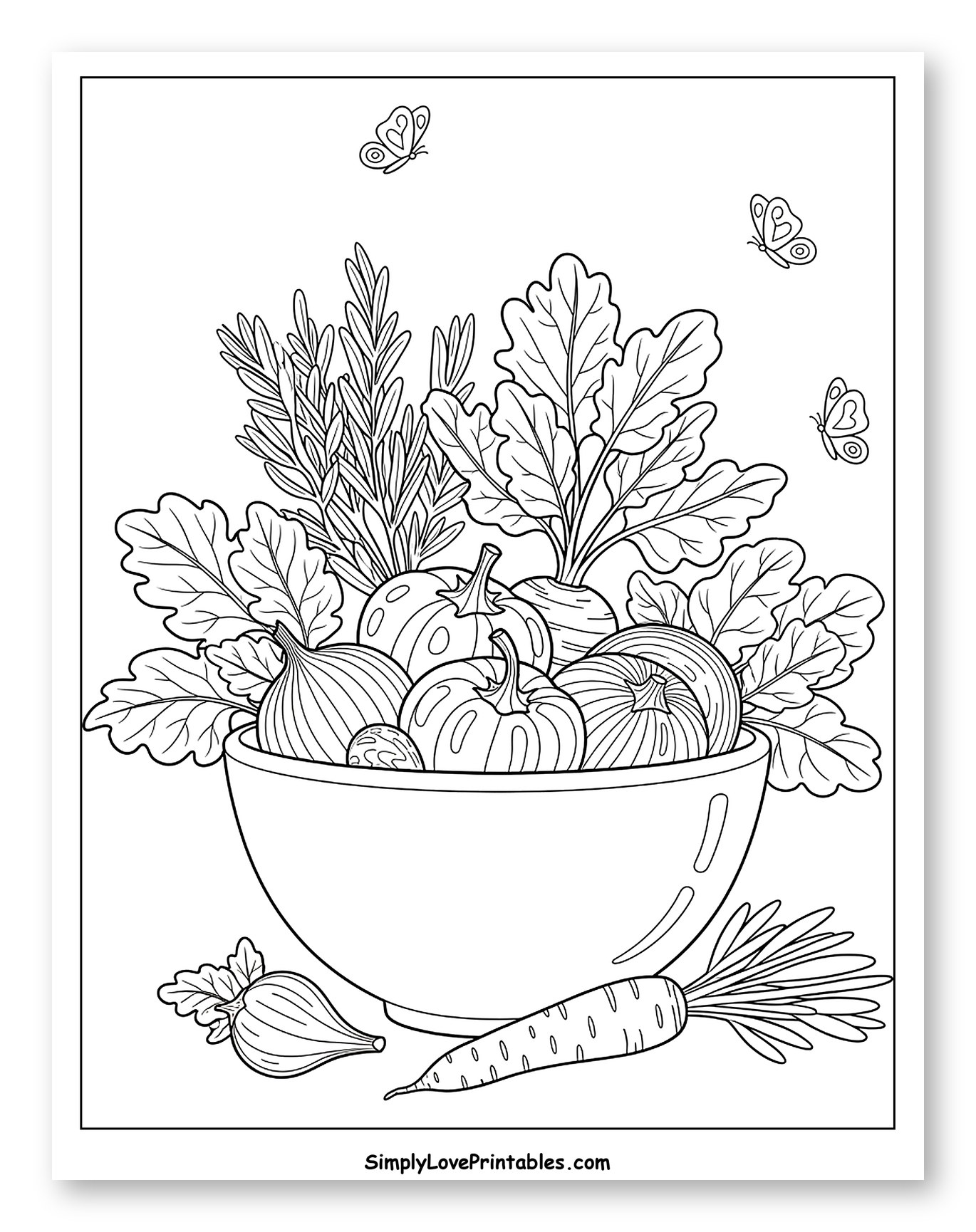 Fresh Harvest Bowl with Vegetables and Butterflies