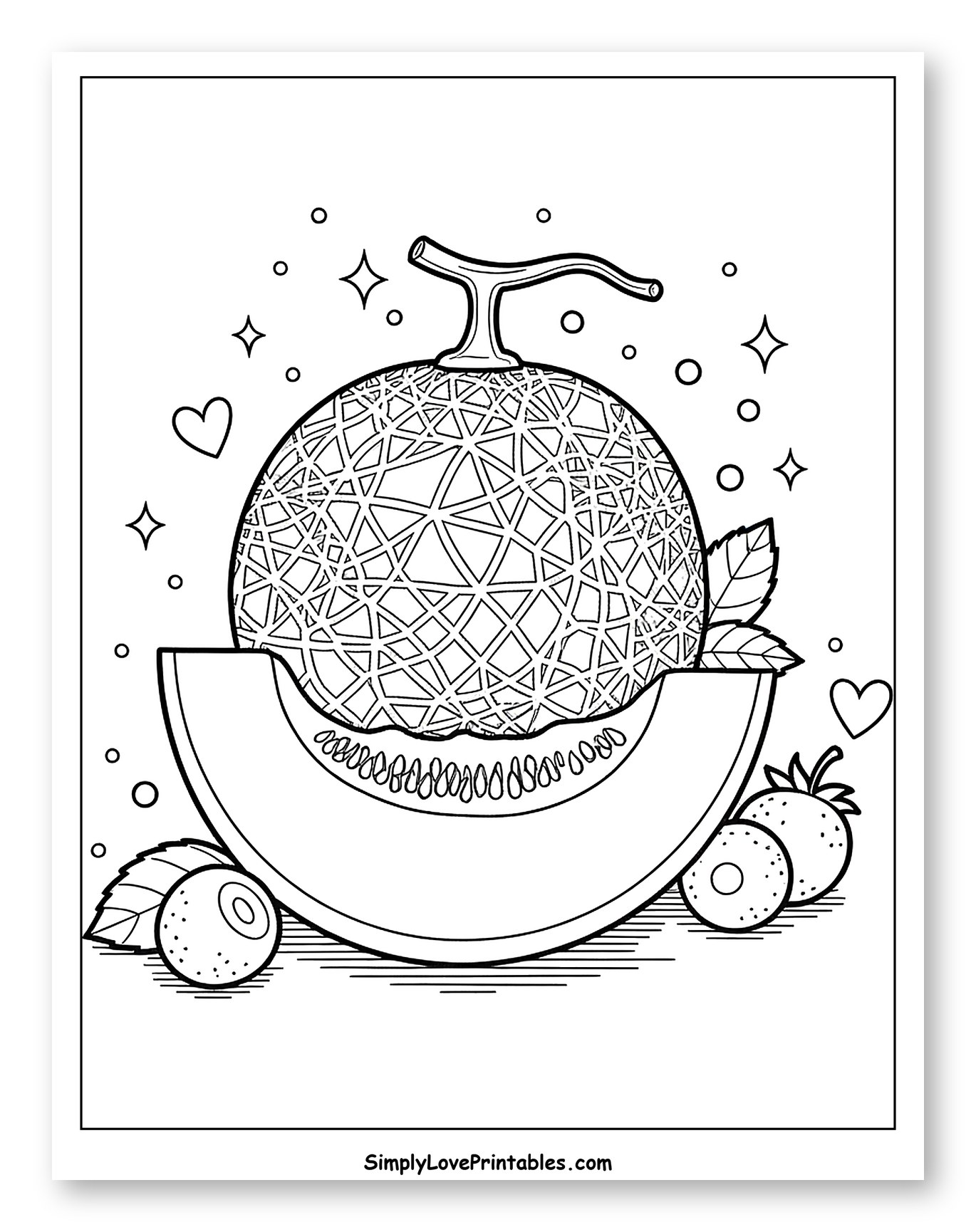 Fresh Melon and Berries with Sparkles Coloring Sheet for Adults
