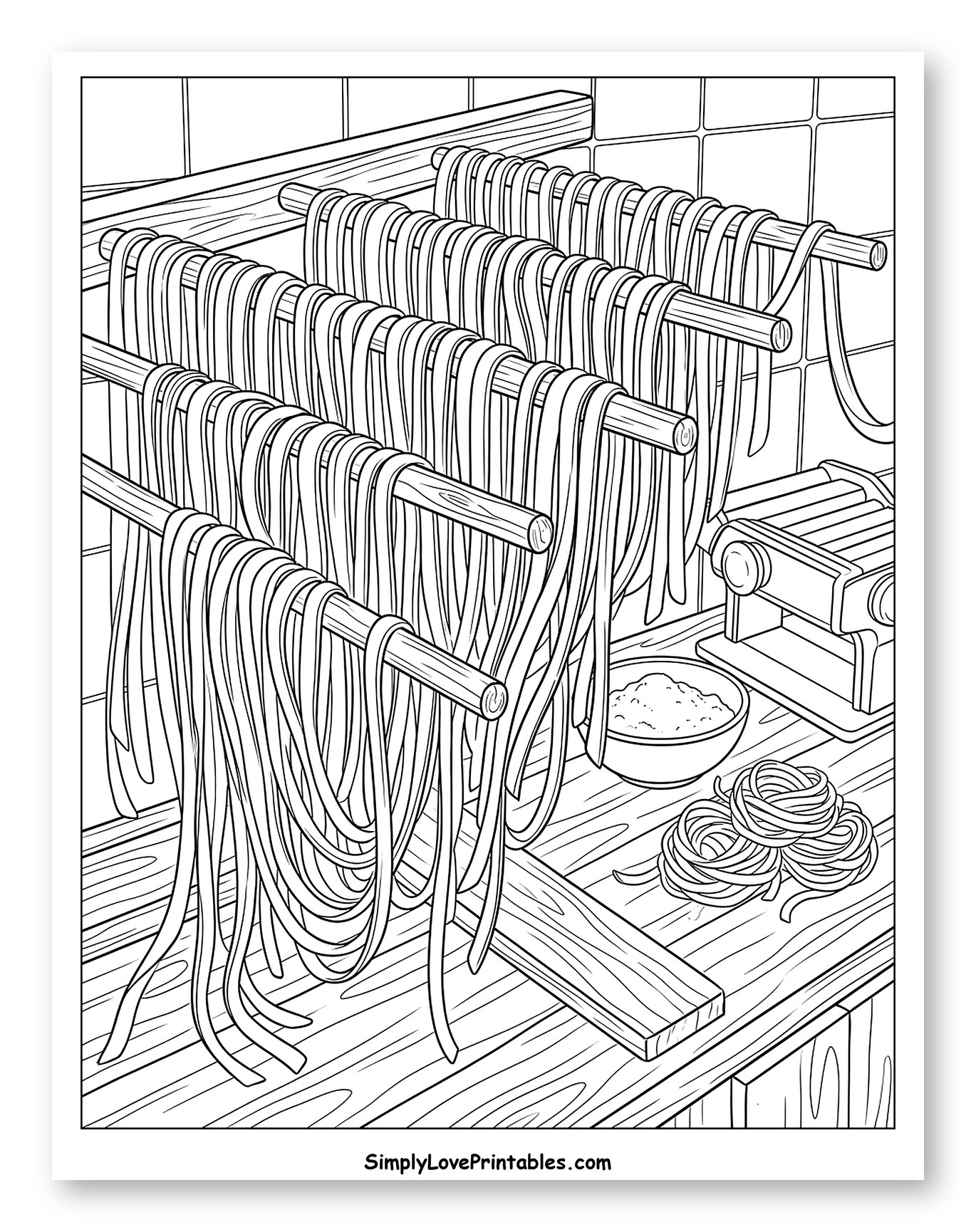 Fresh Pasta Drying on a Rack Coloring Sheet