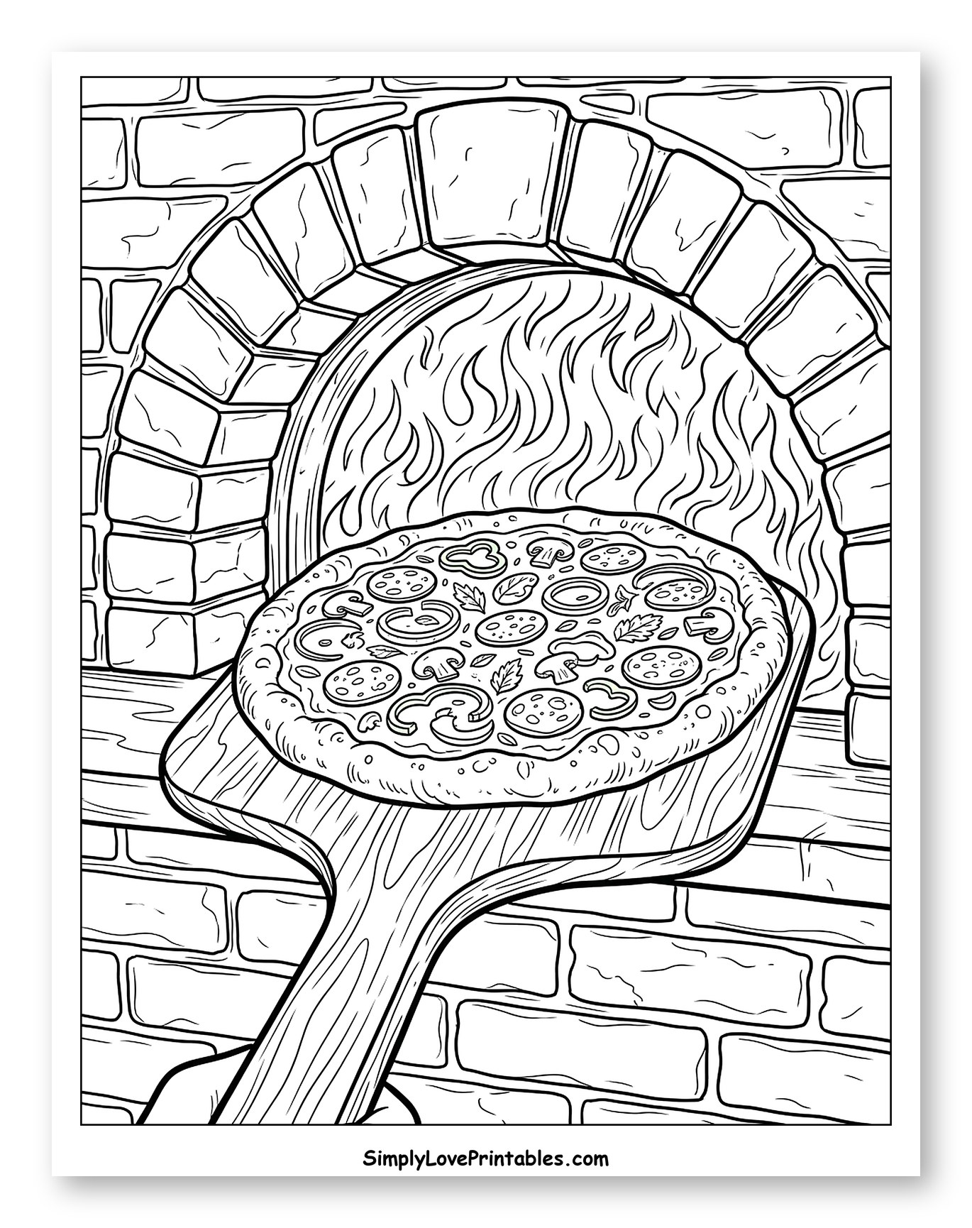 Fresh Pizza Being Placed into a Hot Oven Coloring Page