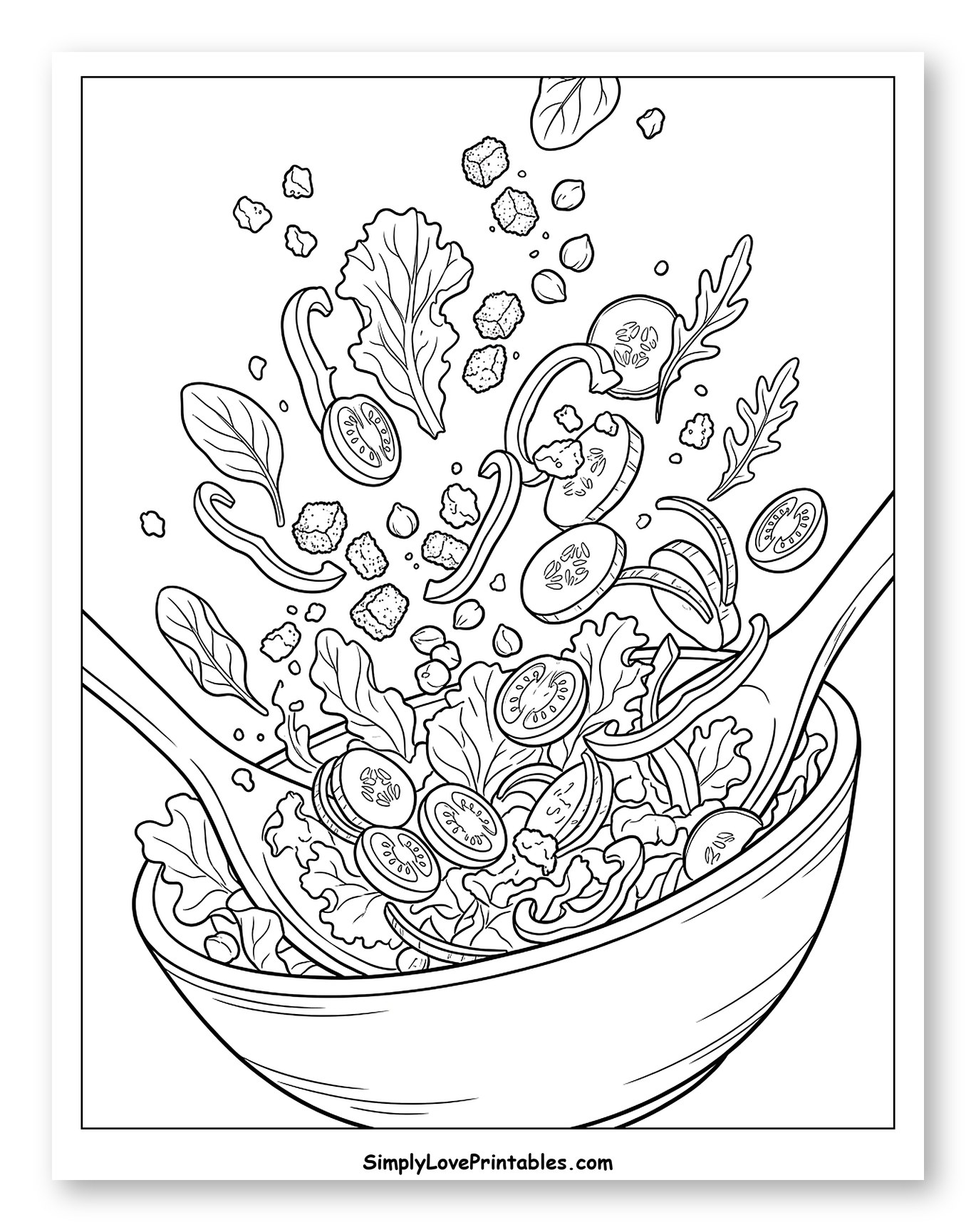 Fresh Salad Ingredients Tossing in a Bowl