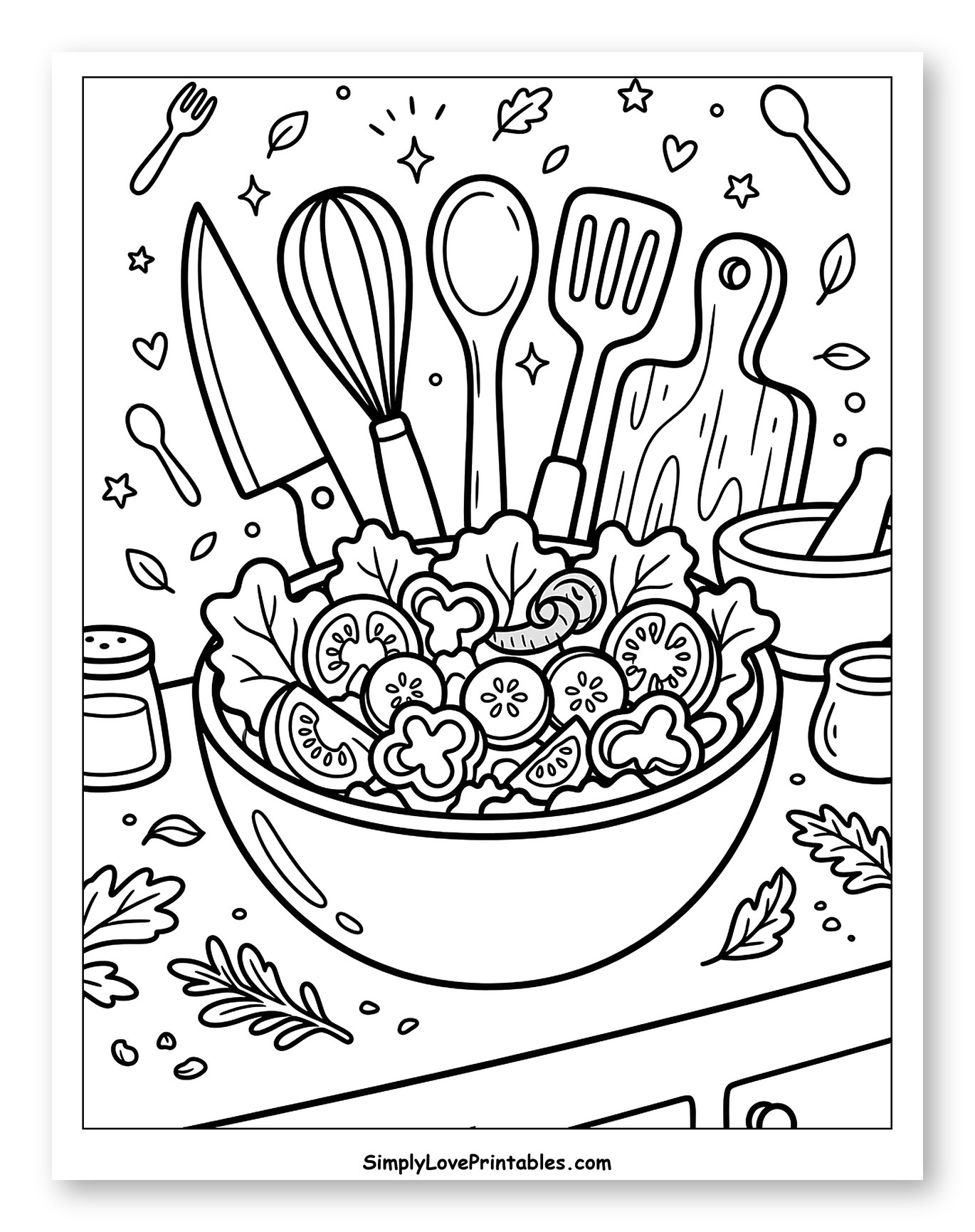 Fresh Salad with Kitchen Utensils