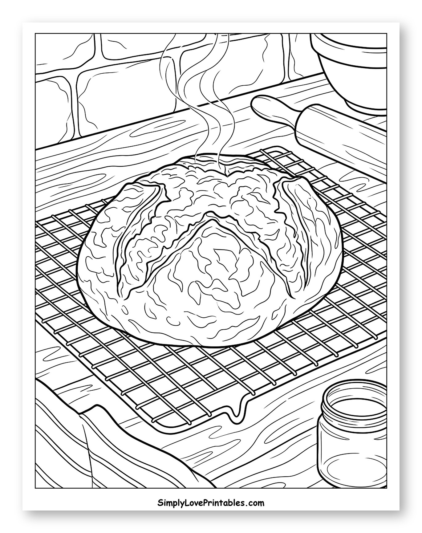 Freshly Baked Bread Cooling on a Wire Rack Coloring Sheet