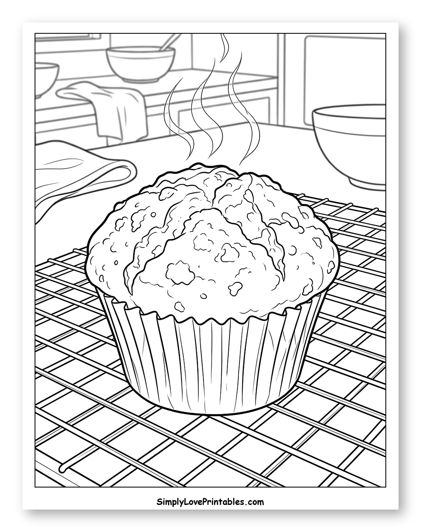 Freshly Baked Muffin on Cooling Rack Coloring Sheet