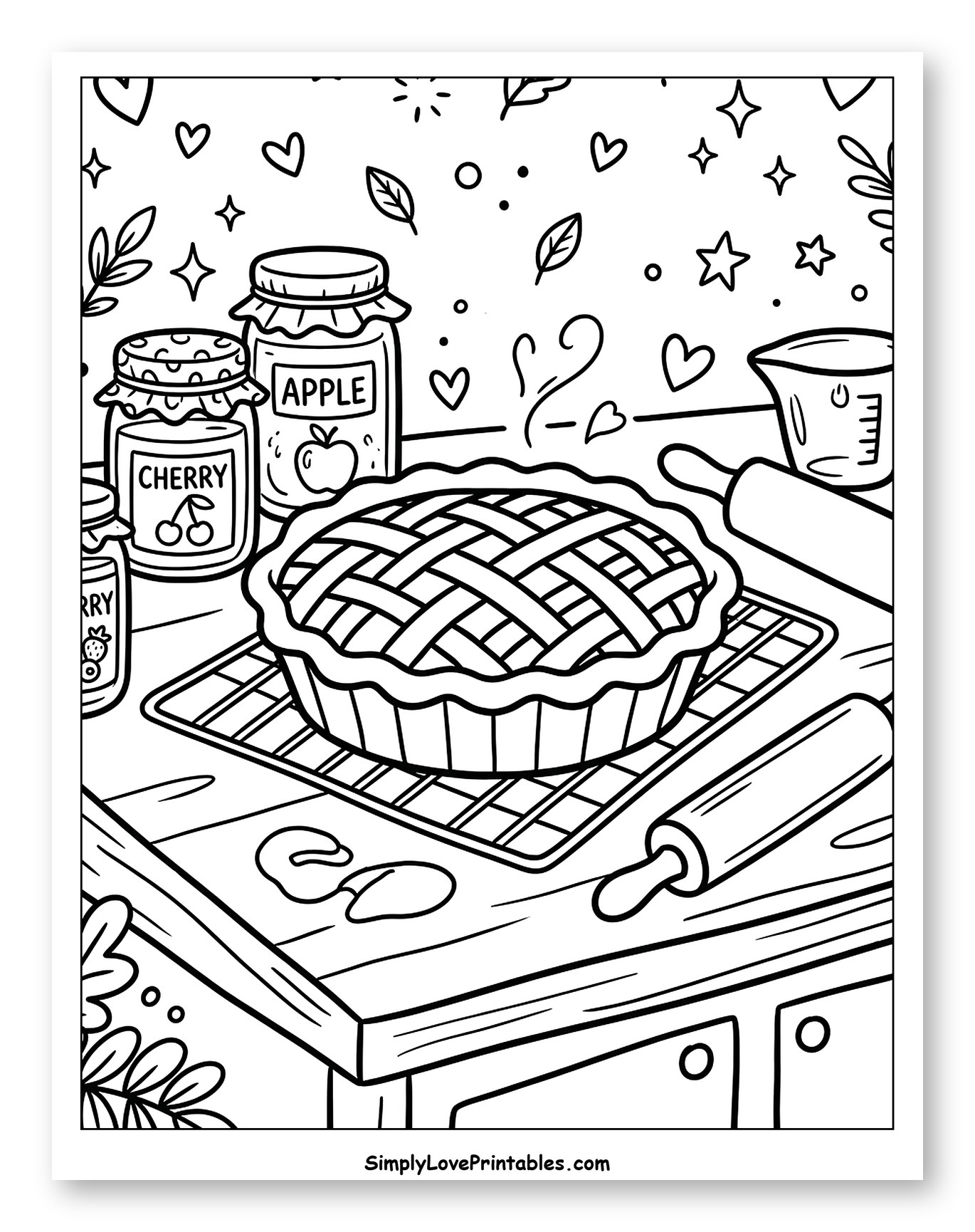 Freshly Baked Pie on Cooling Rack Coloring Sheet for Adults