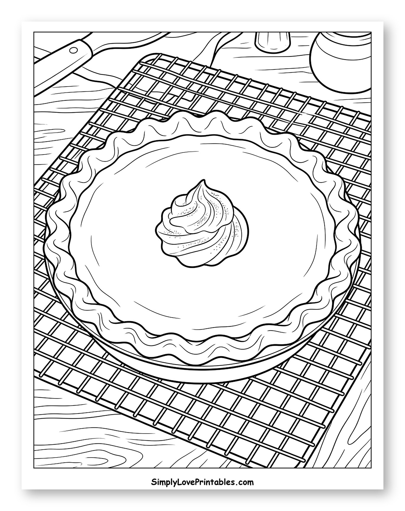 Freshly Baked Pumpkin Pie on a Cooling Rack to Color