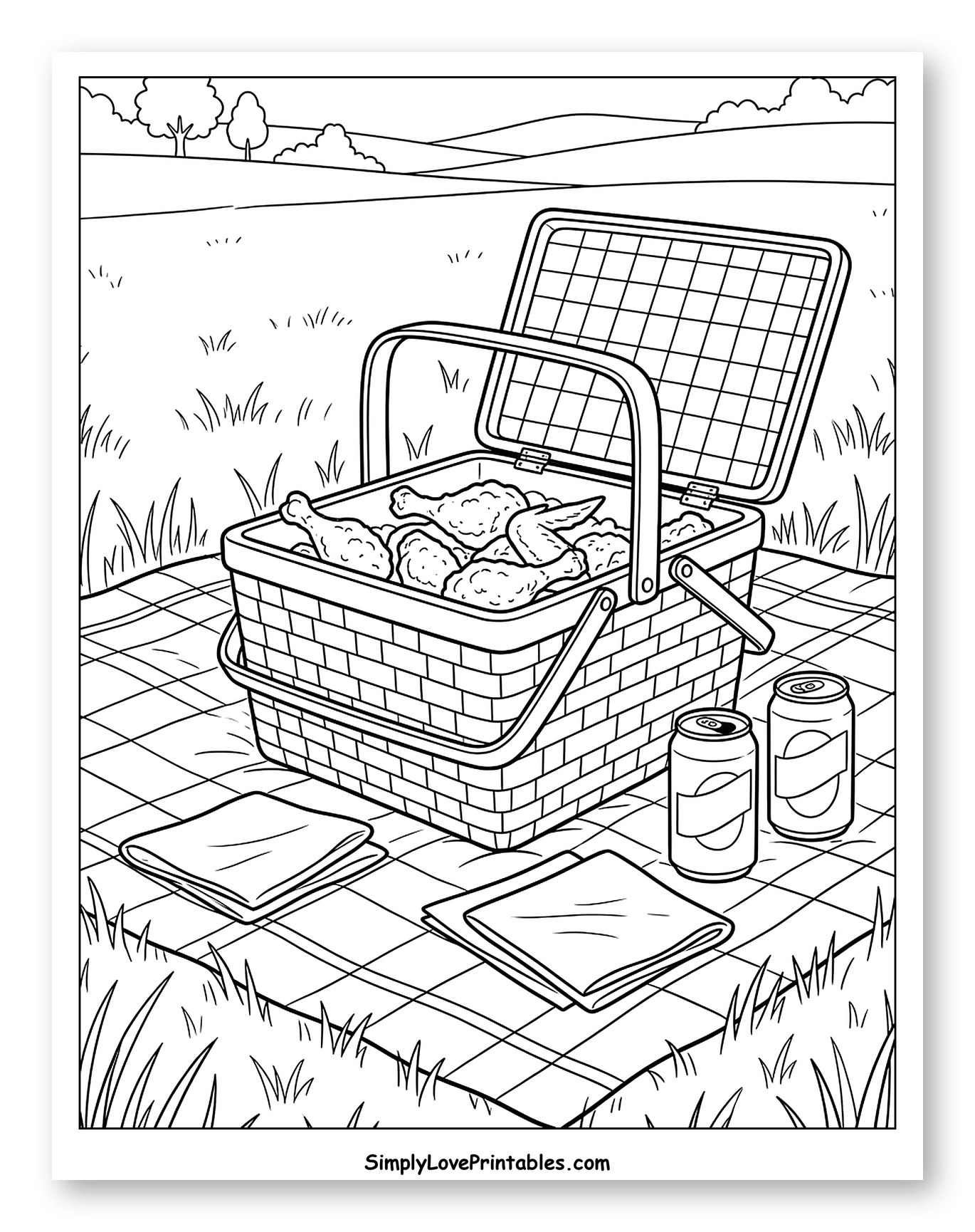 Fried Chicken Picnic in a Grassy Field