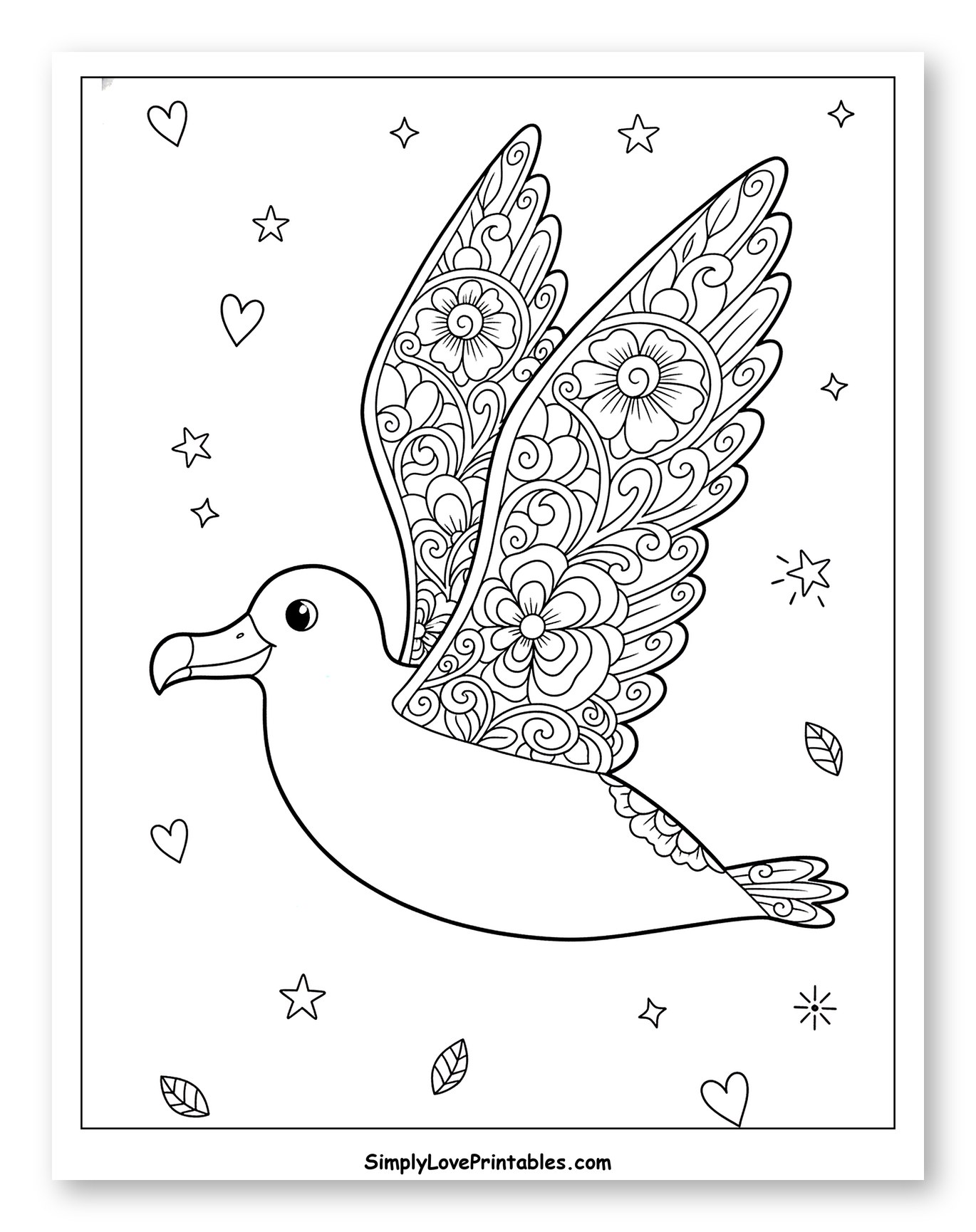 Friendly Albatross Soaring with Decorative Wings to Color for Adults