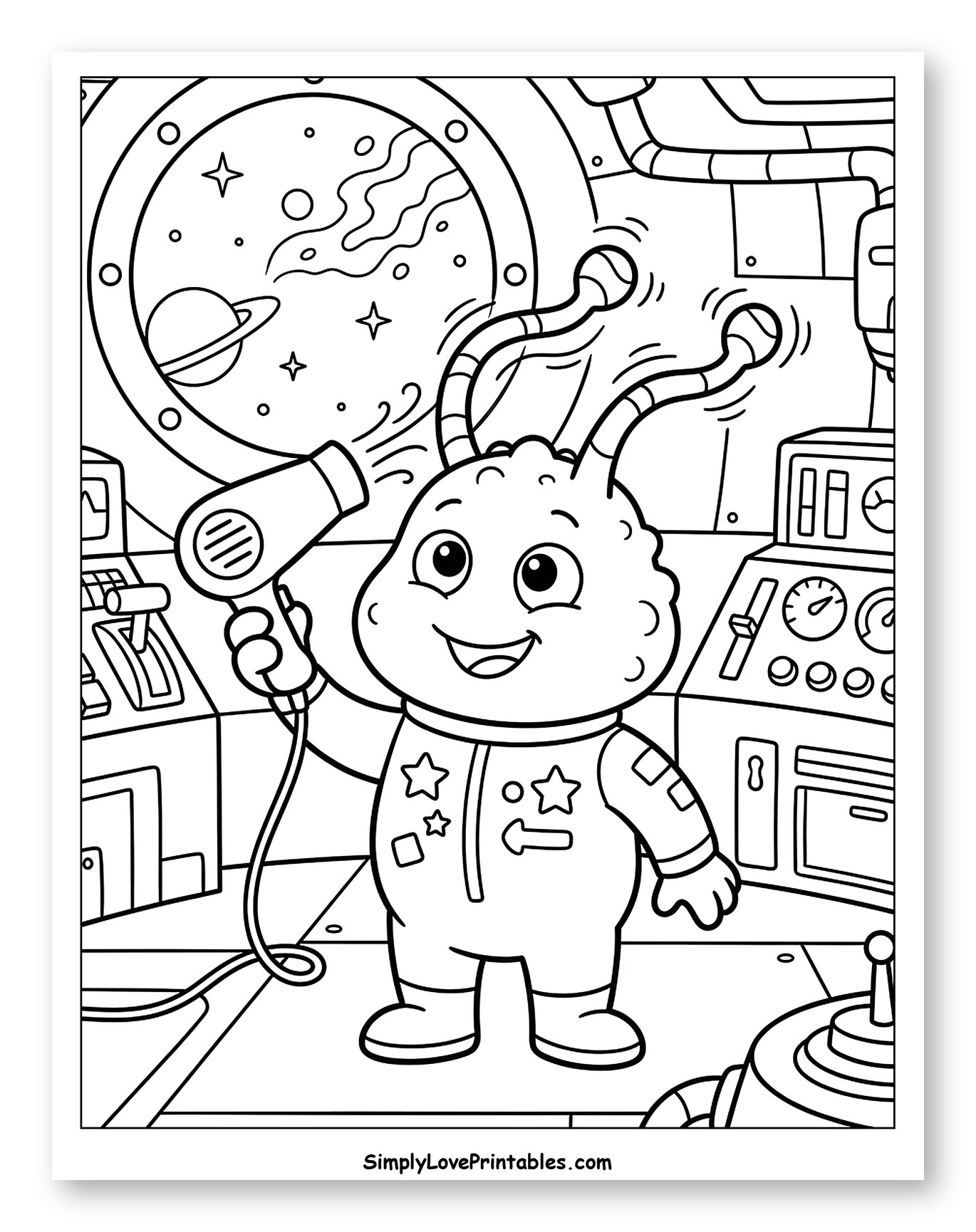 Friendly Alien Drying Antennae in Spaceship