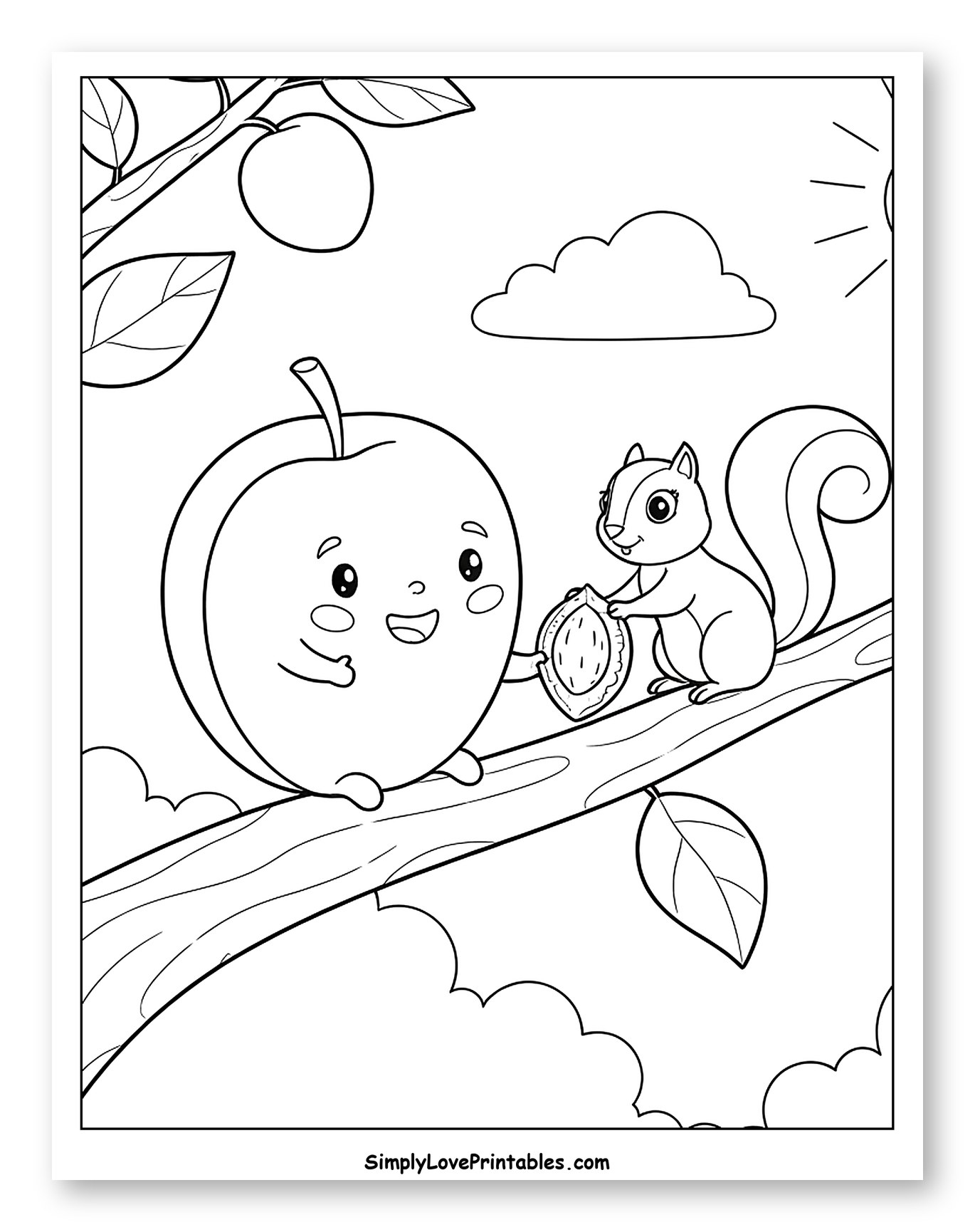 Friendly Apple and Squirrel Sharing a Nut