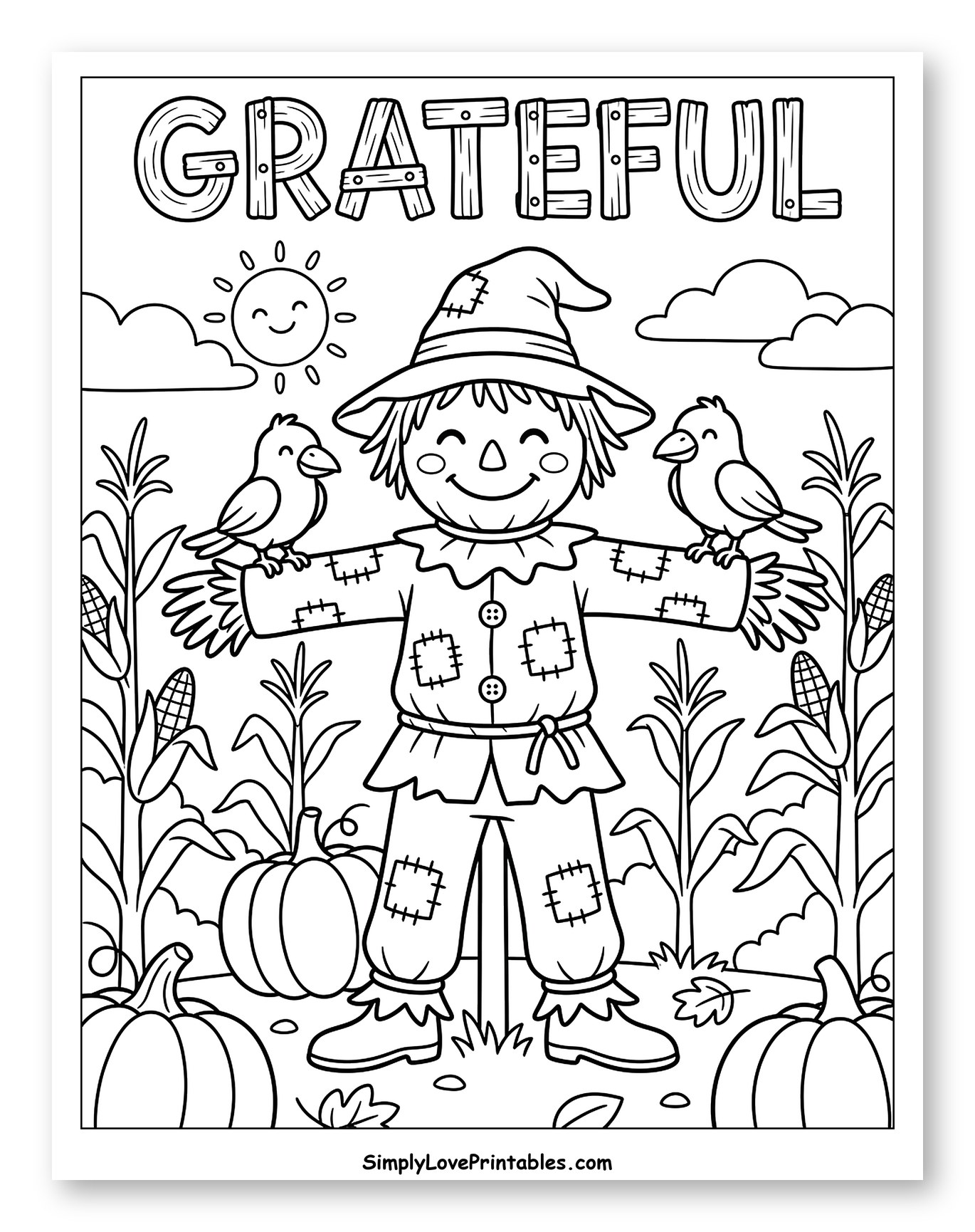 Friendly Autumn Scarecrow in a Pumpkin Patch