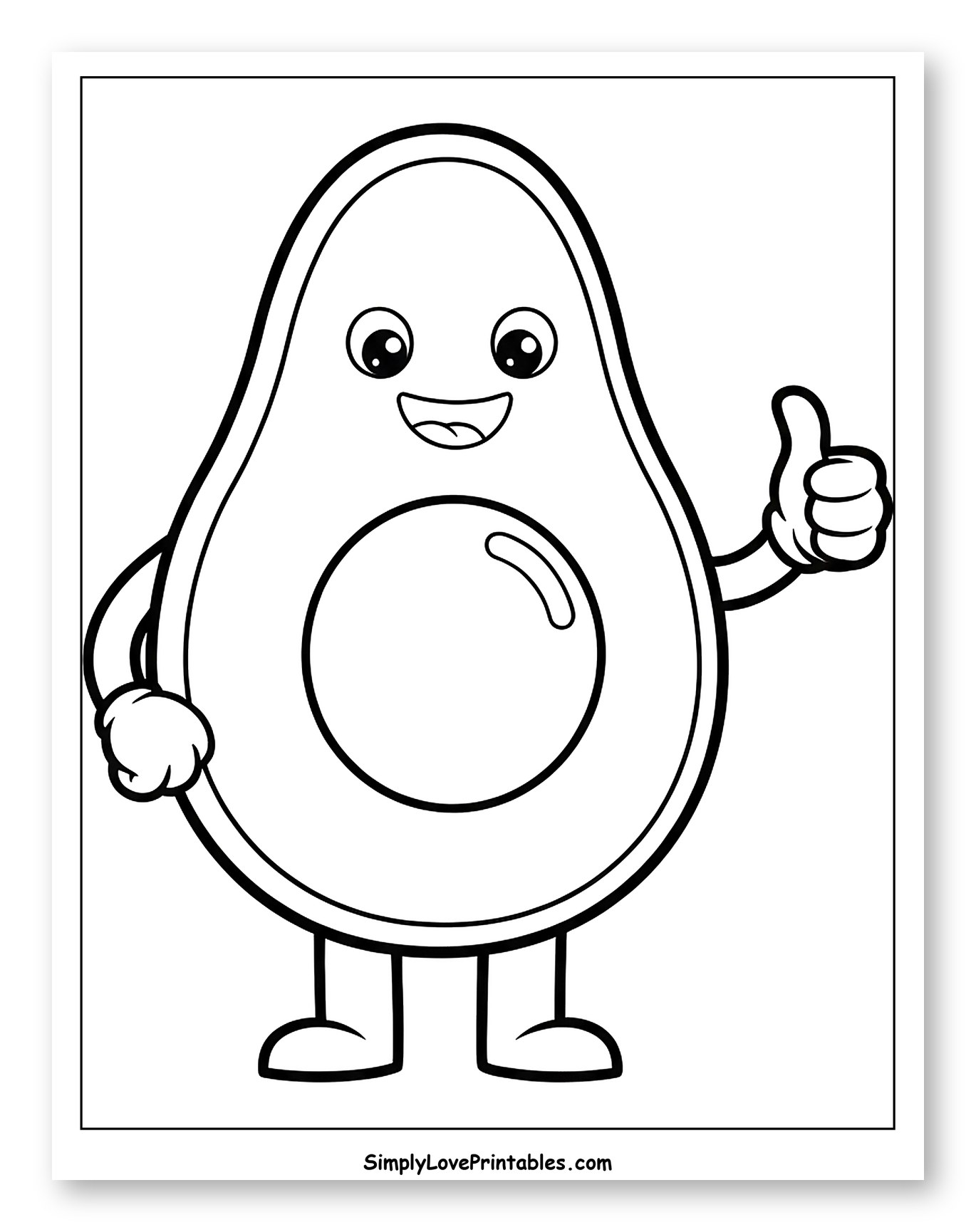 Friendly Avocado Character Giving Thumbs Up Coloring Sheet for Toddlers
