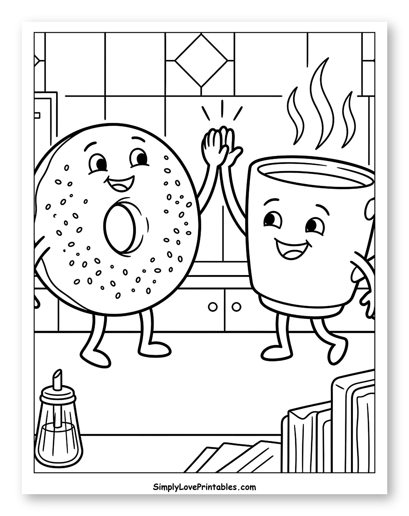 Friendly Bagel and Coffee Mug High Five