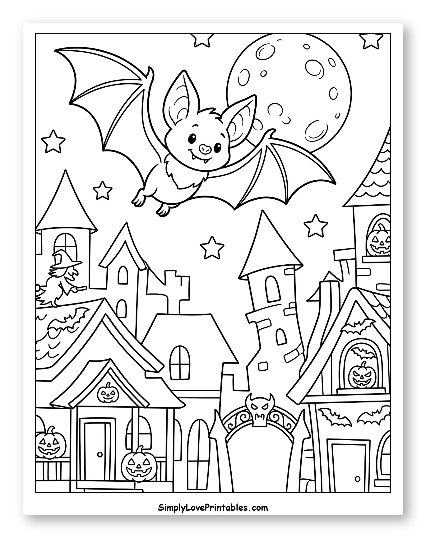 Friendly Bat Over Spooky Halloween Village