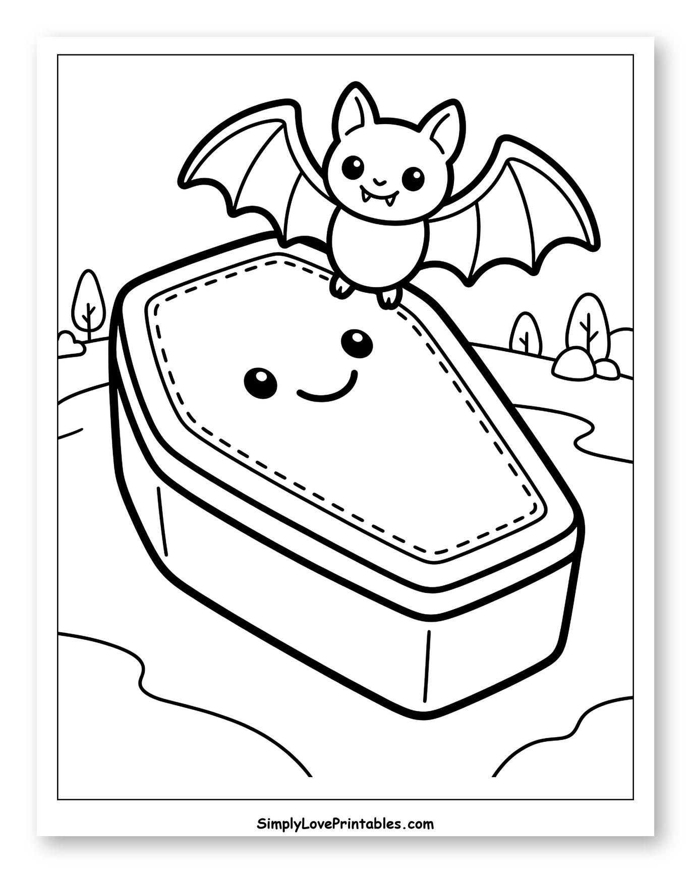 Friendly Bat Perched on a Smiling Coffin