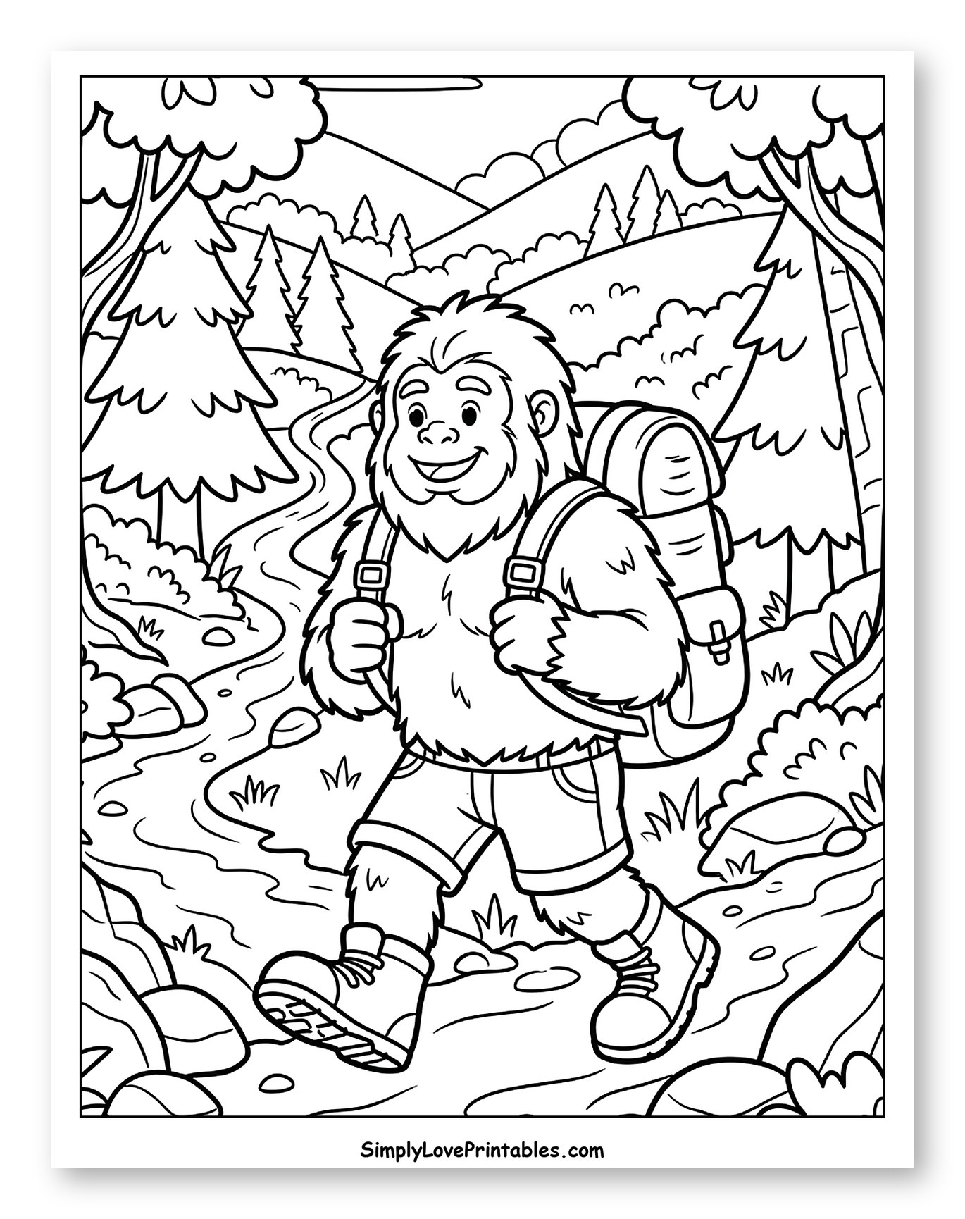 Friendly Bigfoot Hiking in a Forest
