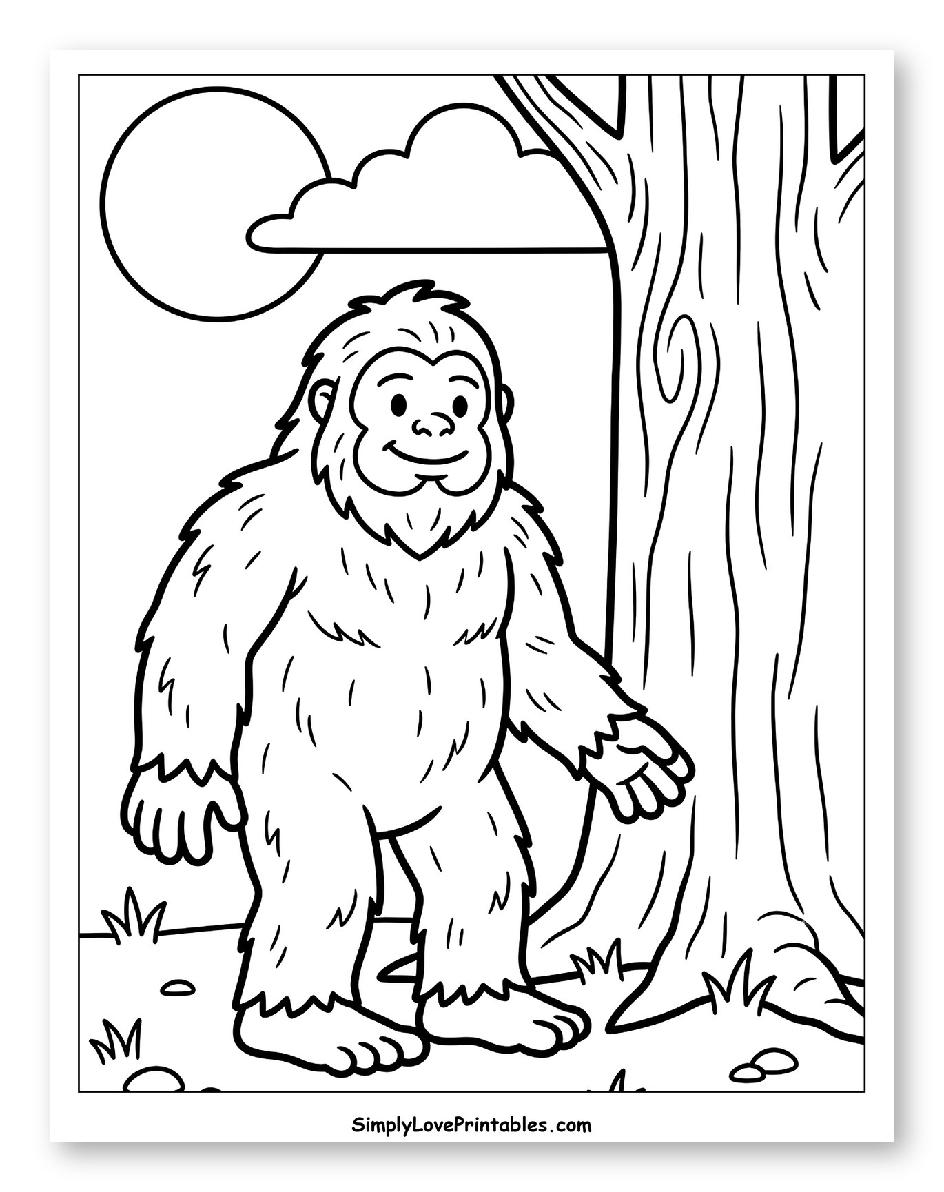 Friendly Bigfoot Standing by Tree