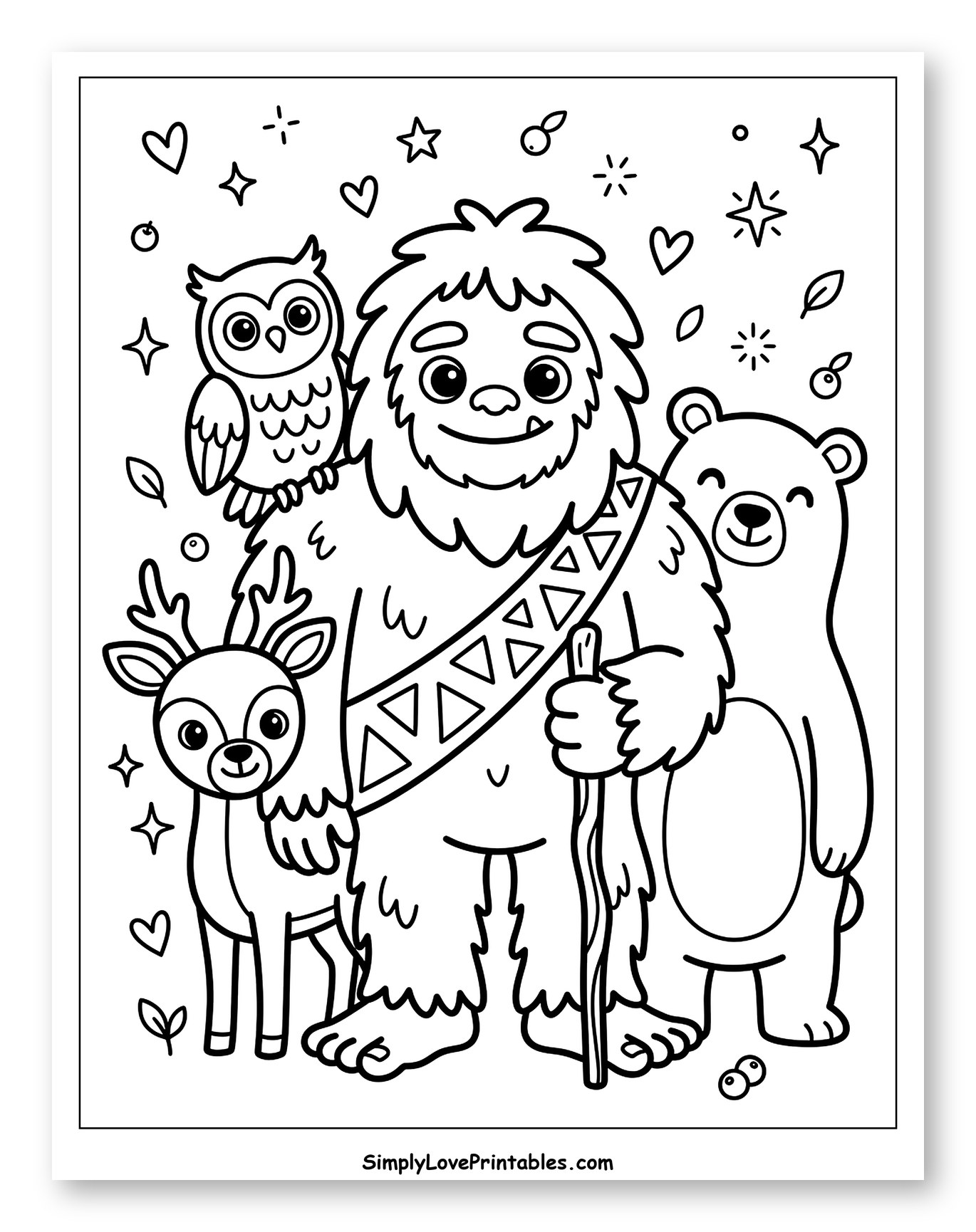 Friendly Bigfoot with Woodland Animals