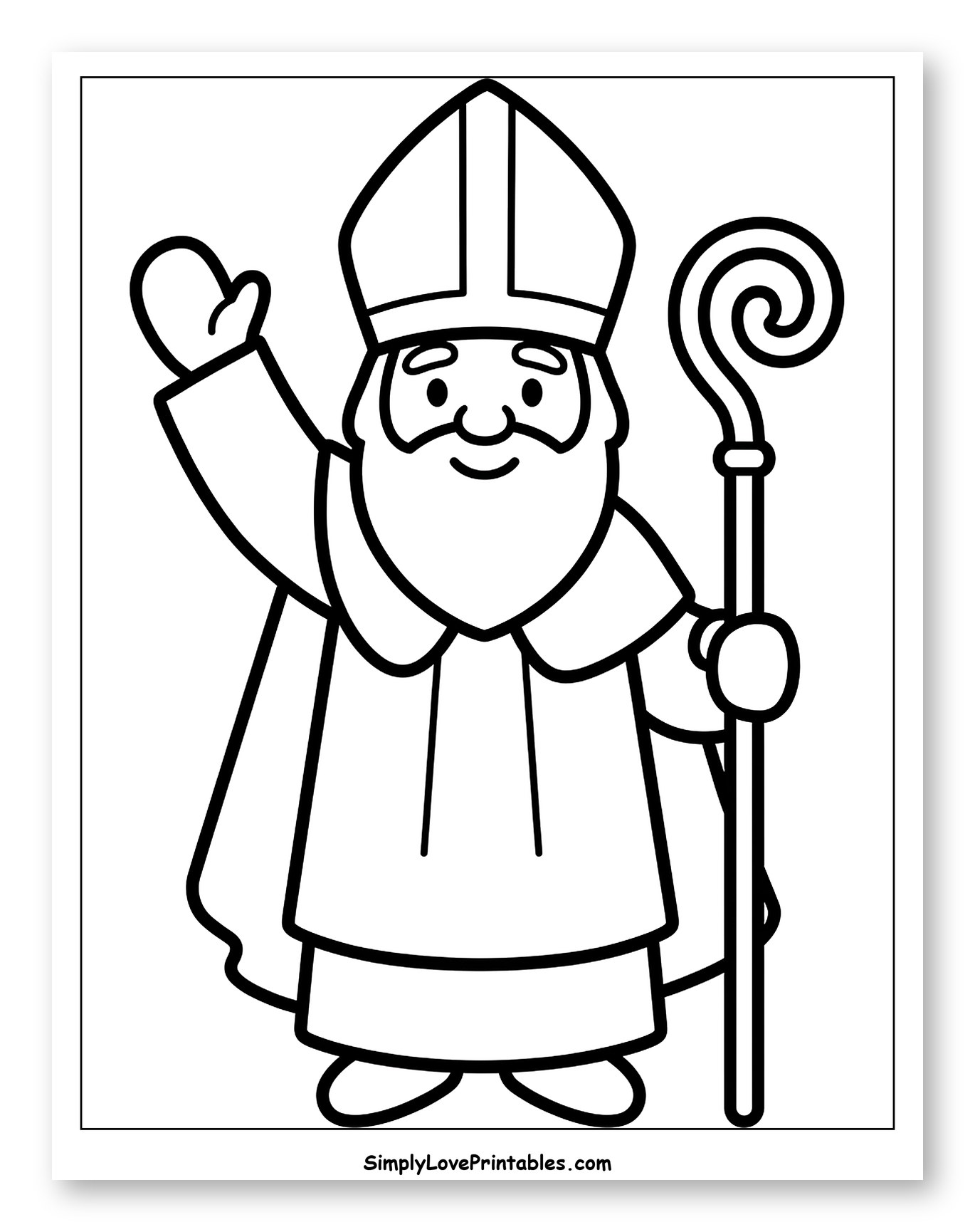 Friendly Bishop Waving and Holding Staff