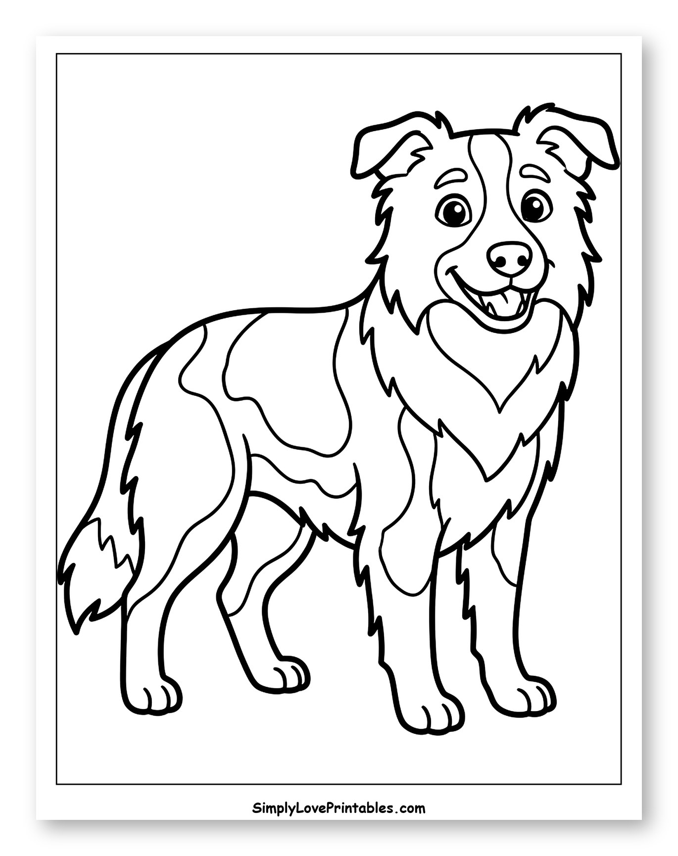 Friendly Border Collie Dog Standing Coloring Sheet for Toddlers