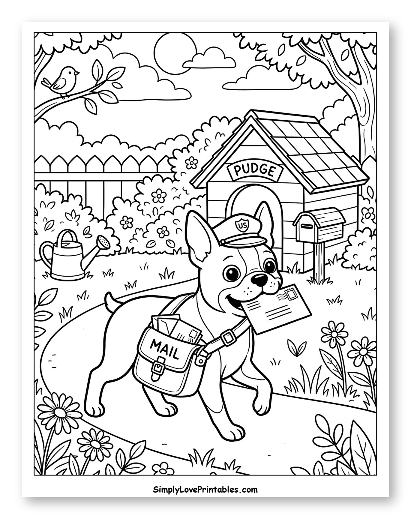 Friendly Boston Terrier Mail Carrier in Garden