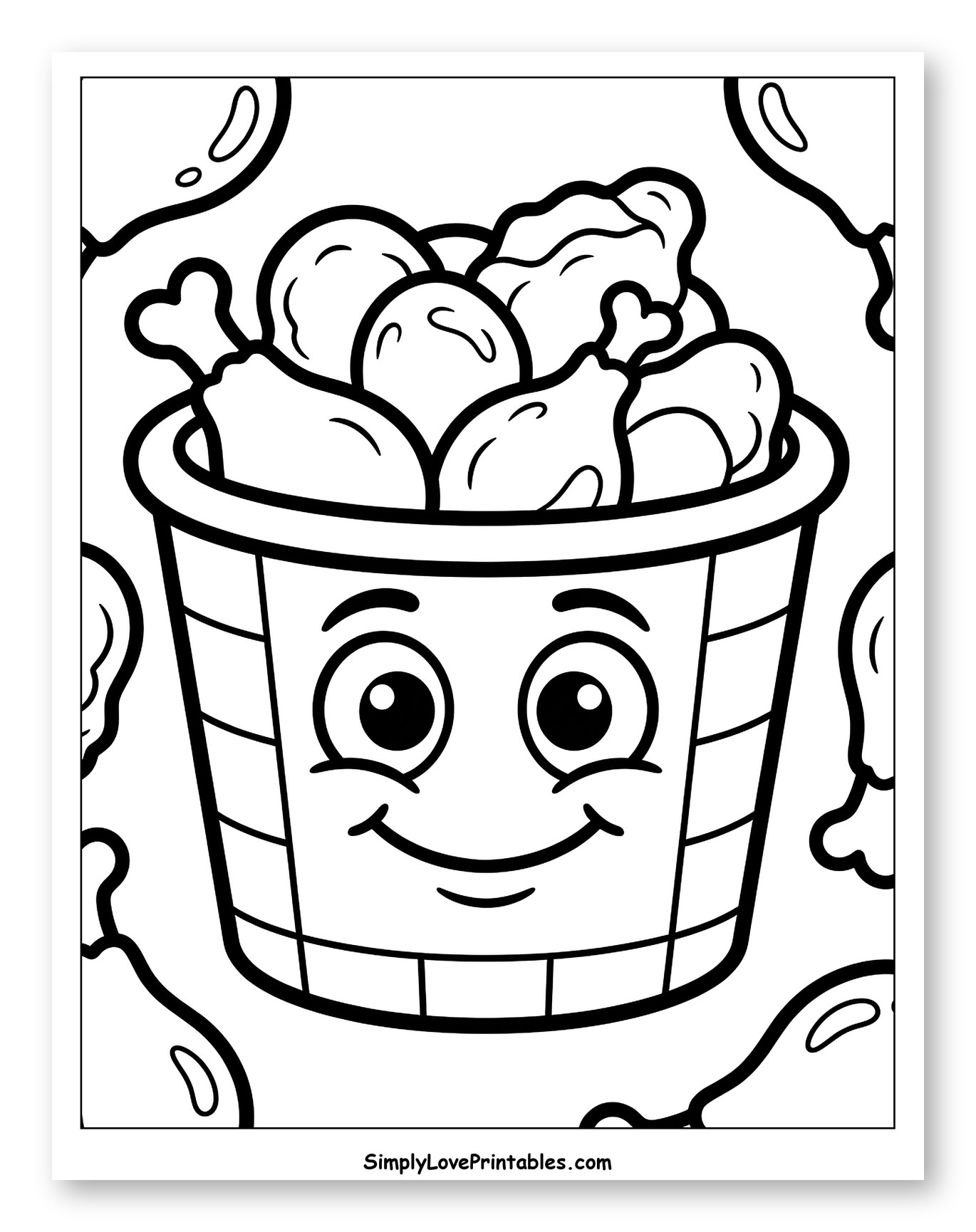 Friendly Bucket of Fried Chicken Coloring Sheet for Toddlers
