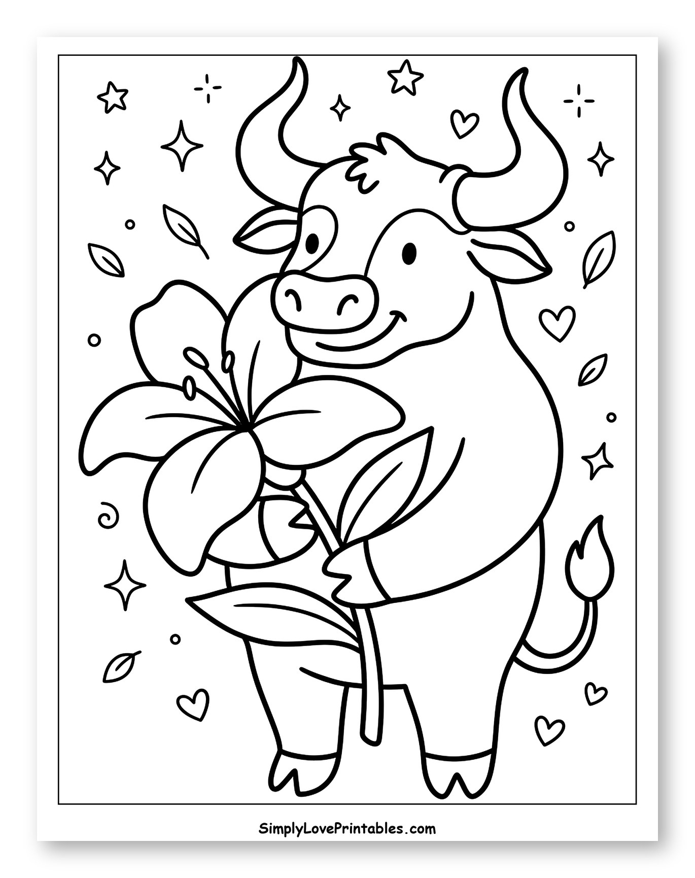 Friendly Bull Holding a Lily Flower
